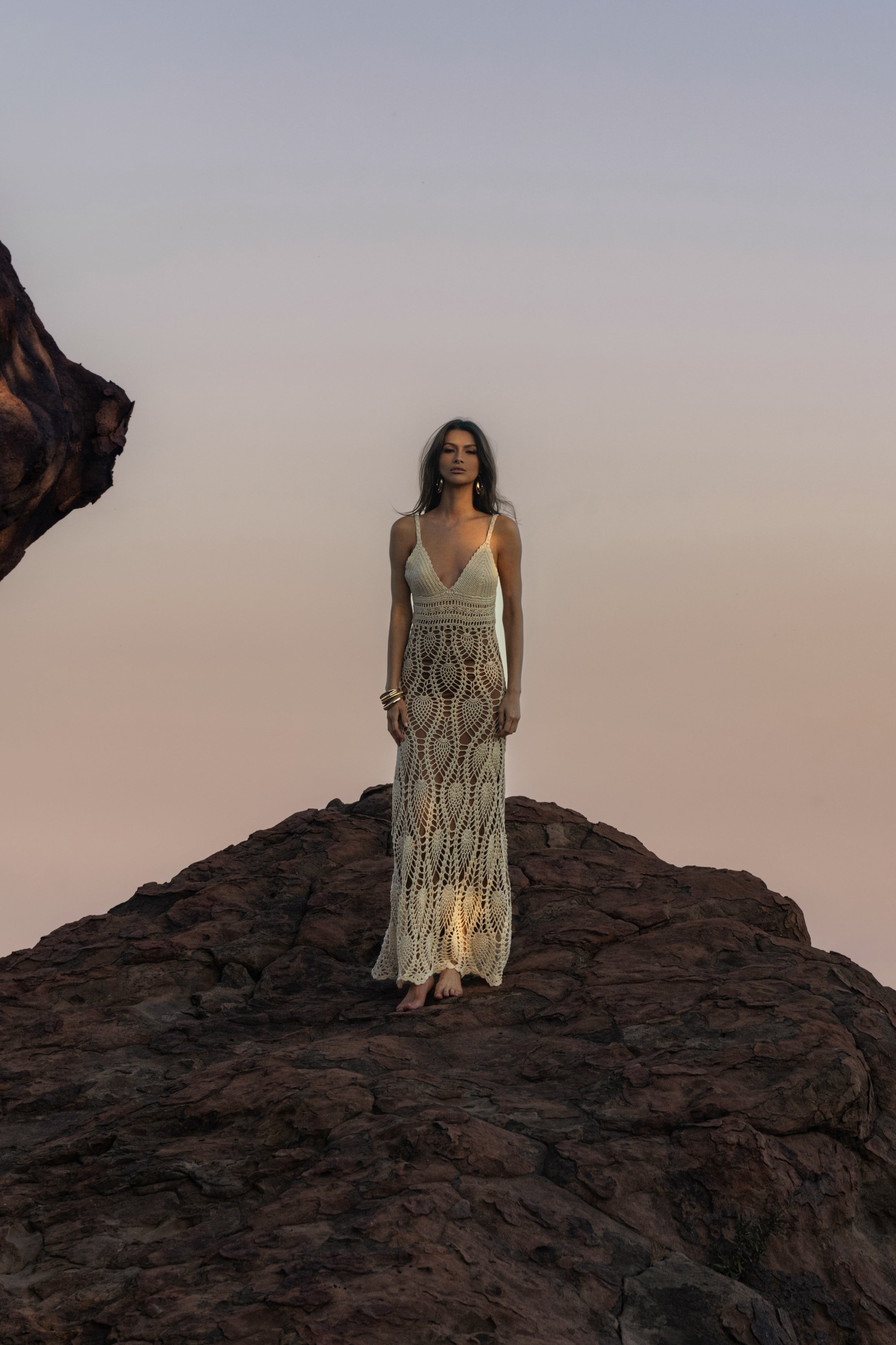 Ivory Great Escape Crochet Maxi Dress - JLUXLABEL