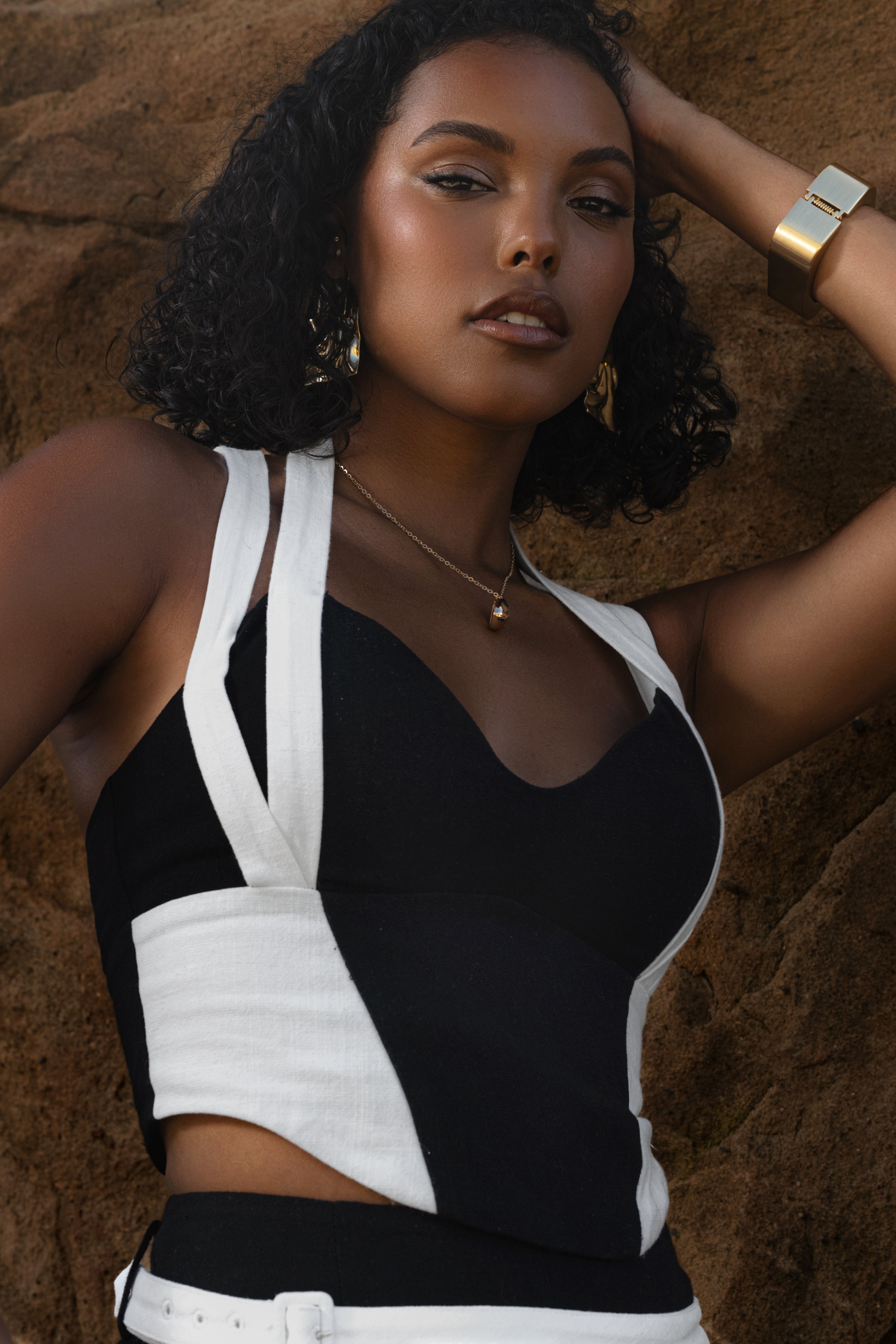 Black/Ivory Renewal Linen Bustier - JLUXLABEL