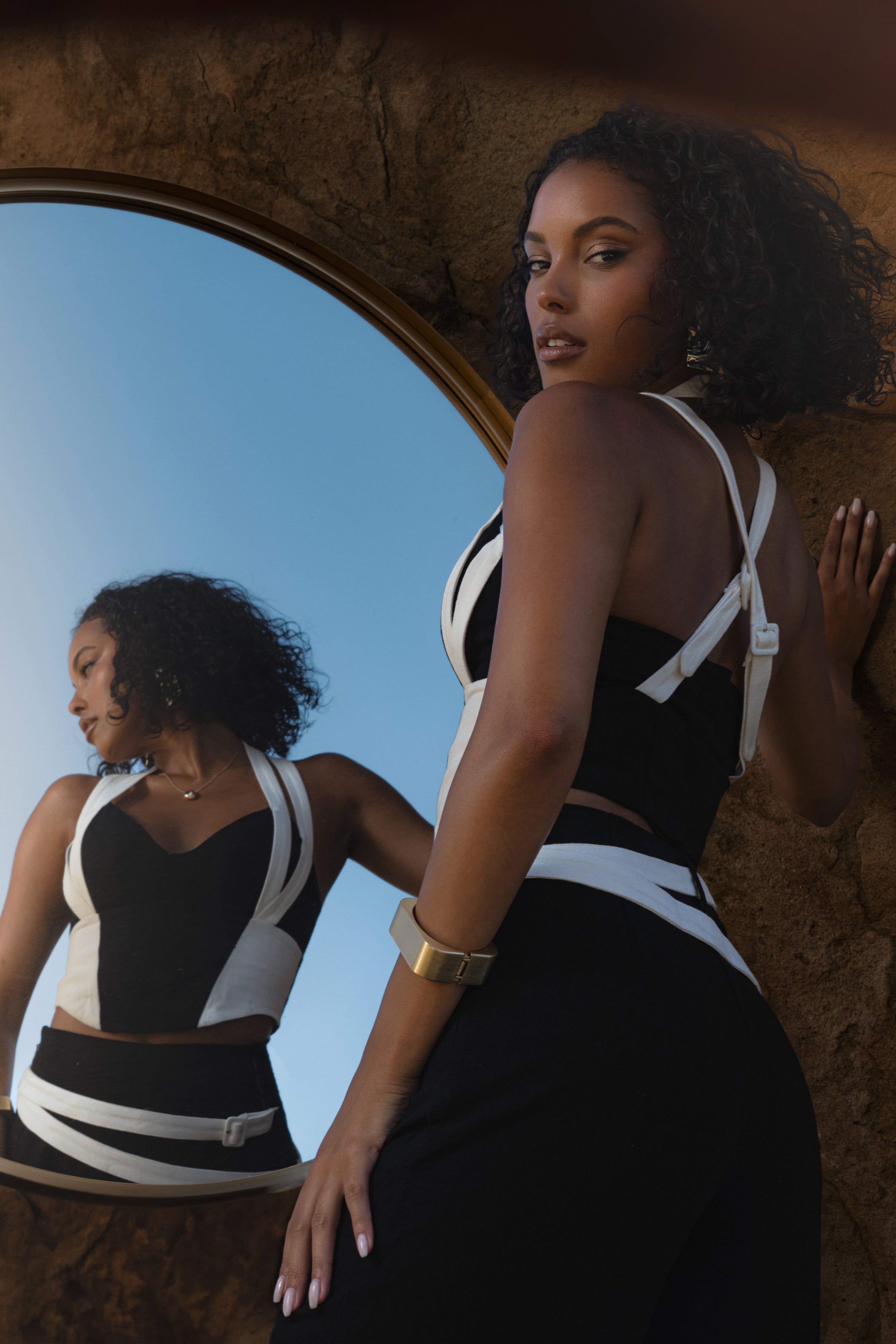 Black/Ivory Renewal Linen Bustier - JLUXLABEL