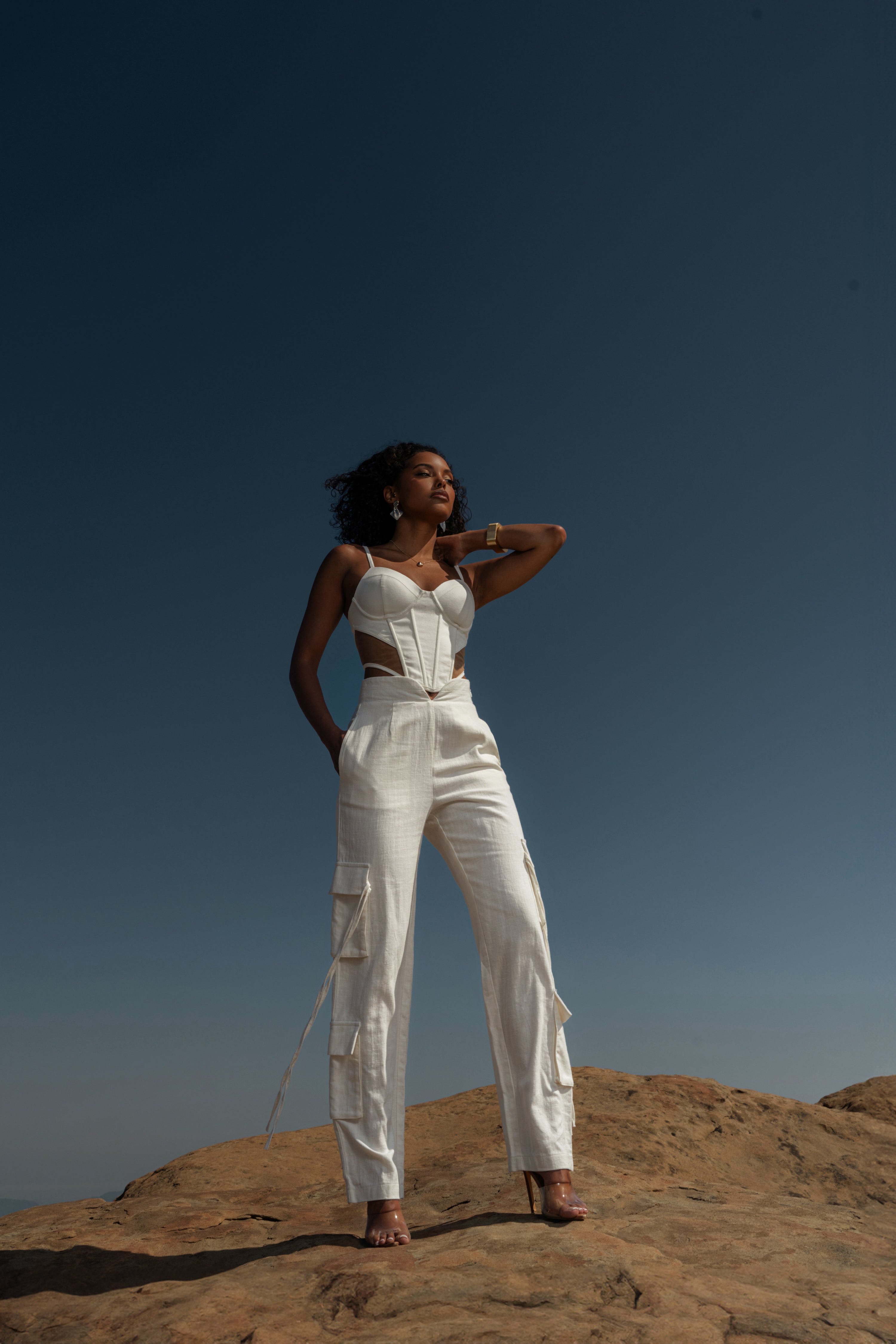 White Better Half Linen Utility Pants - JLUXLABEL