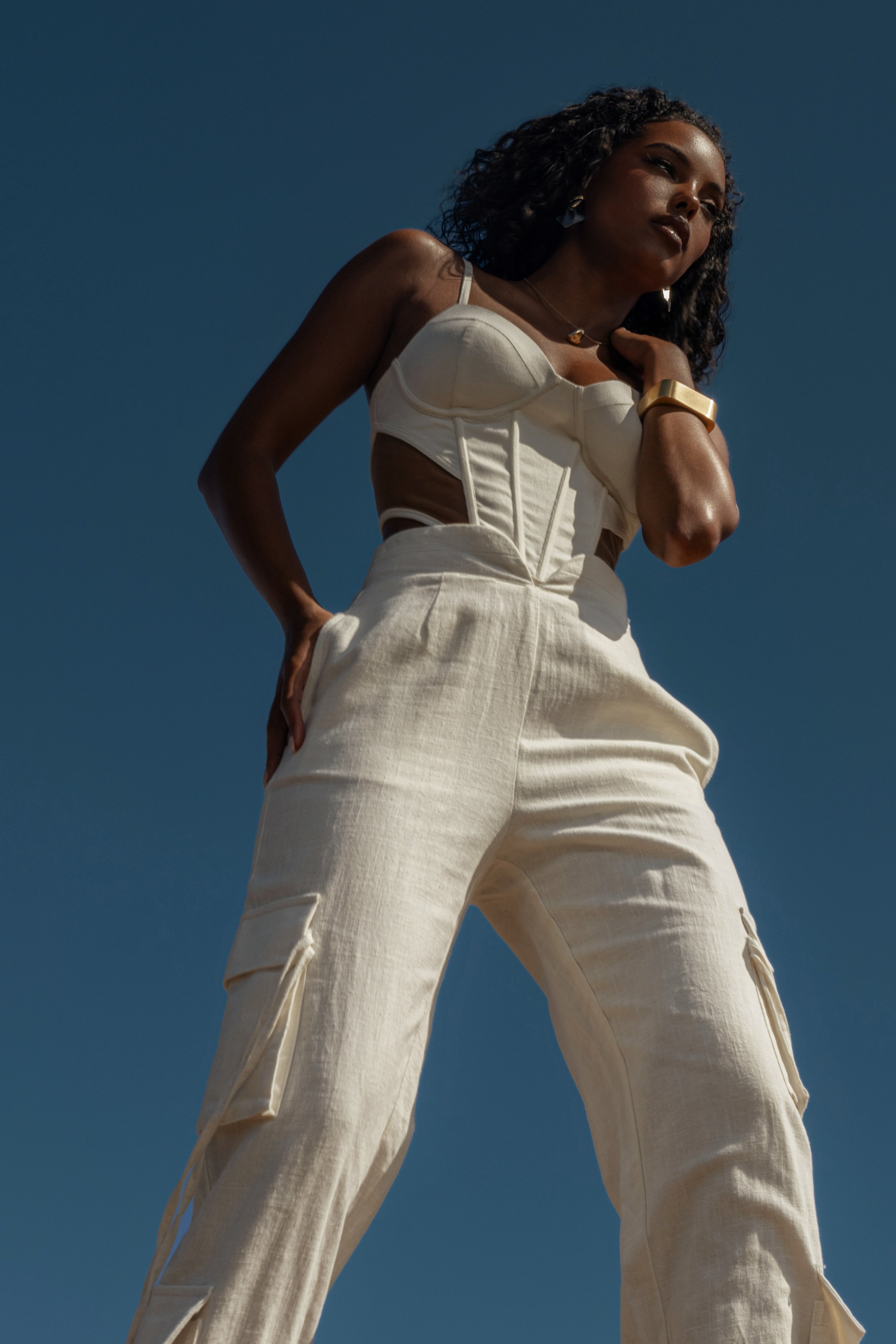 White Better Half Linen Utility Pants - JLUXLABEL