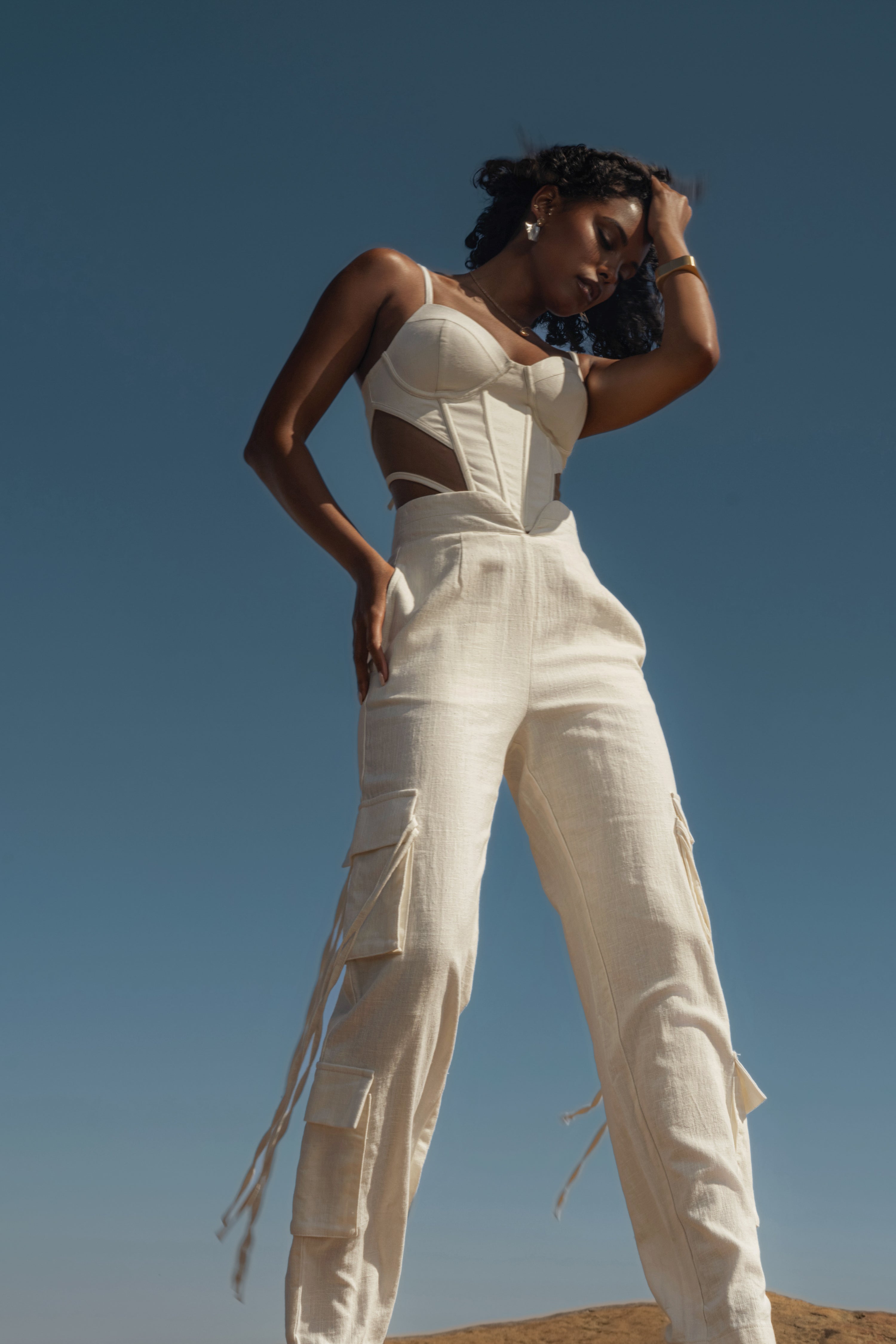 White Better Half Linen Utility Pants - JLUXLABEL