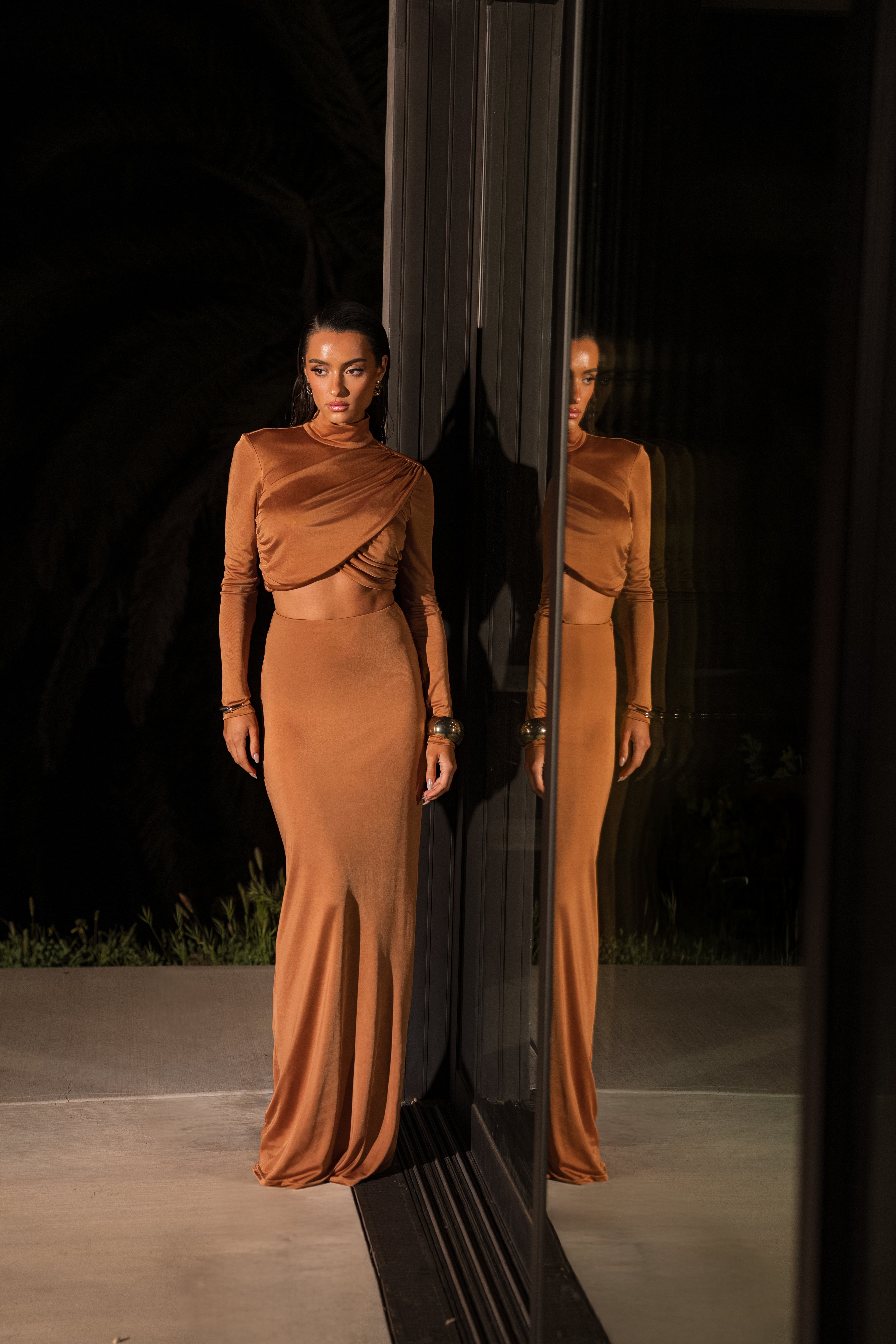 Copper Ultra High Waist Maxi Skirt - JLUXLABEL