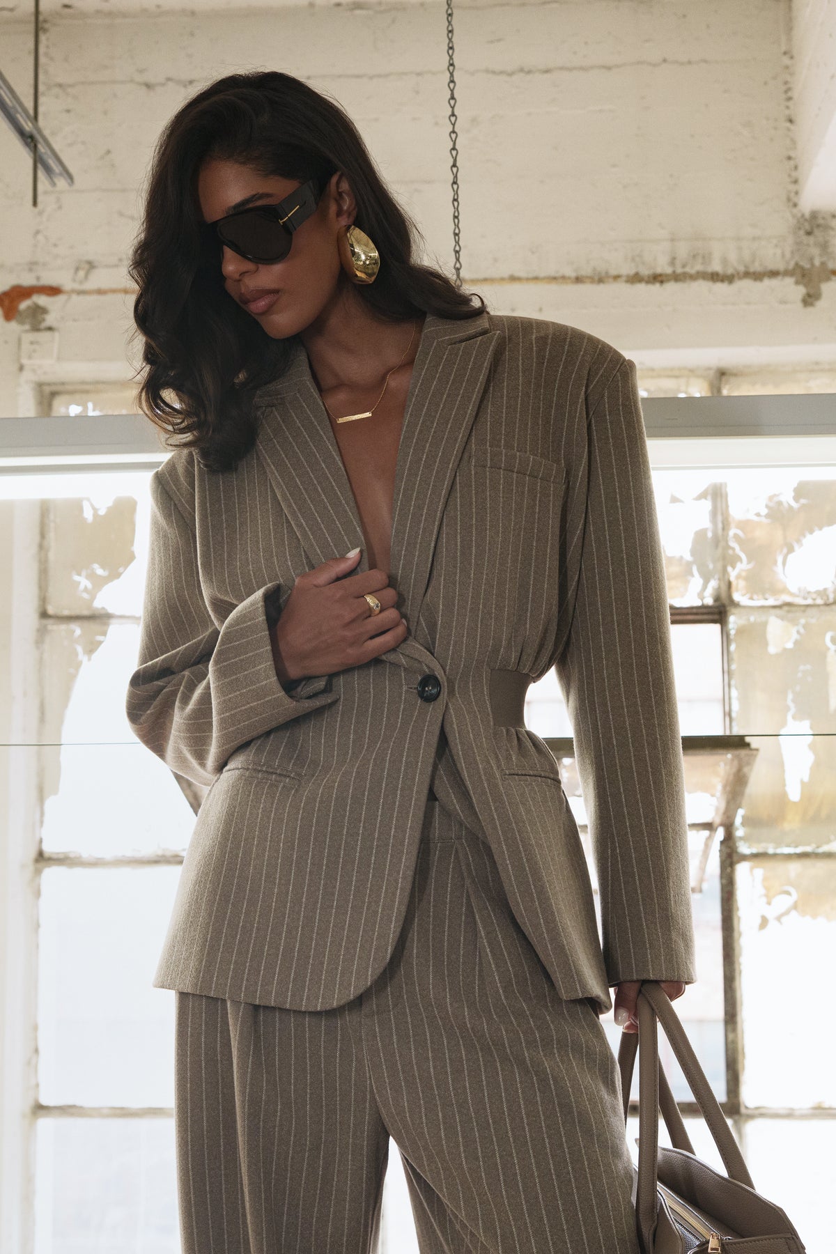 Taupe/Ivory Contour Pinstripe Blazer