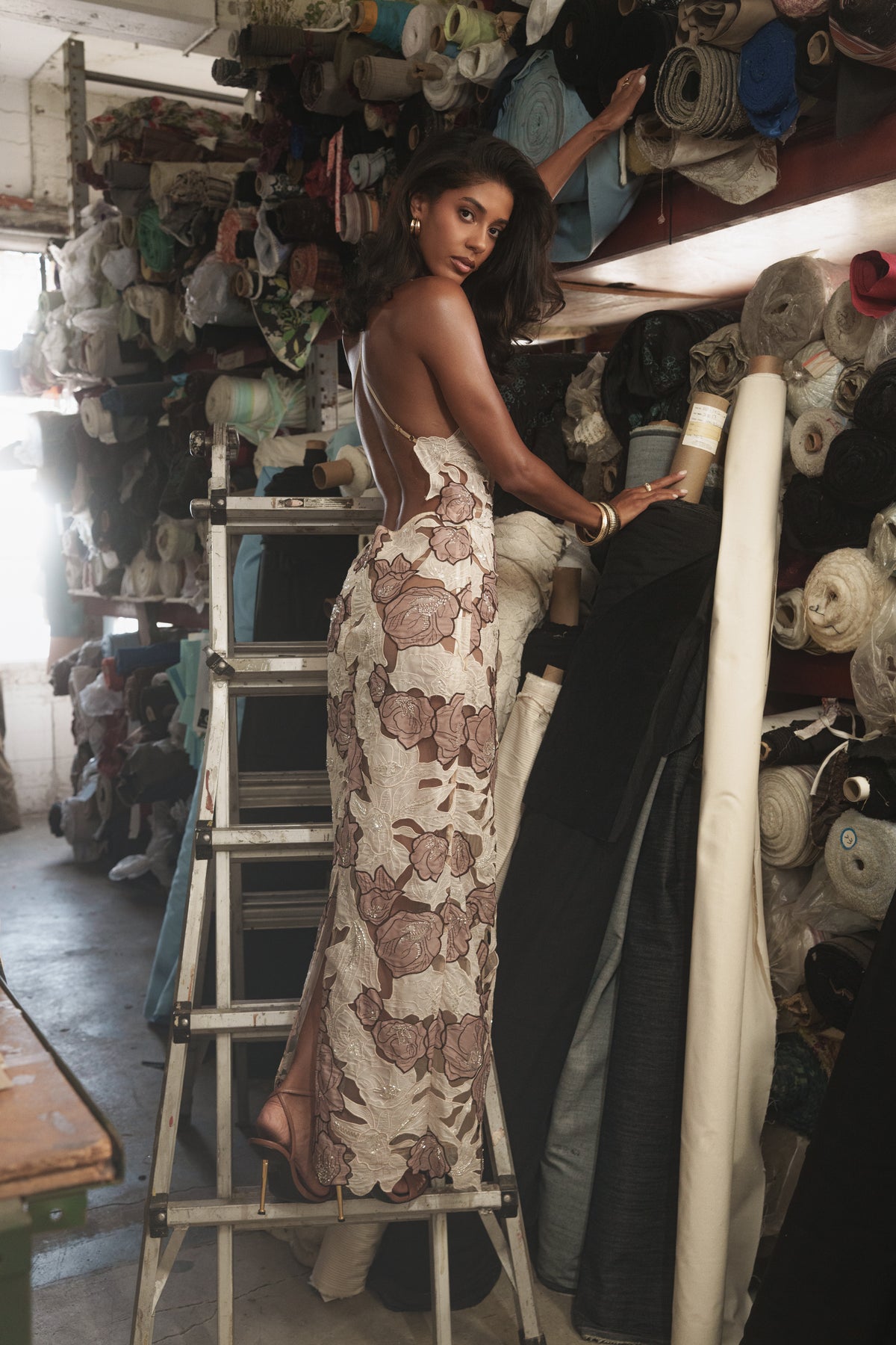 Beige Bare Glow Plunge Maxi Dress