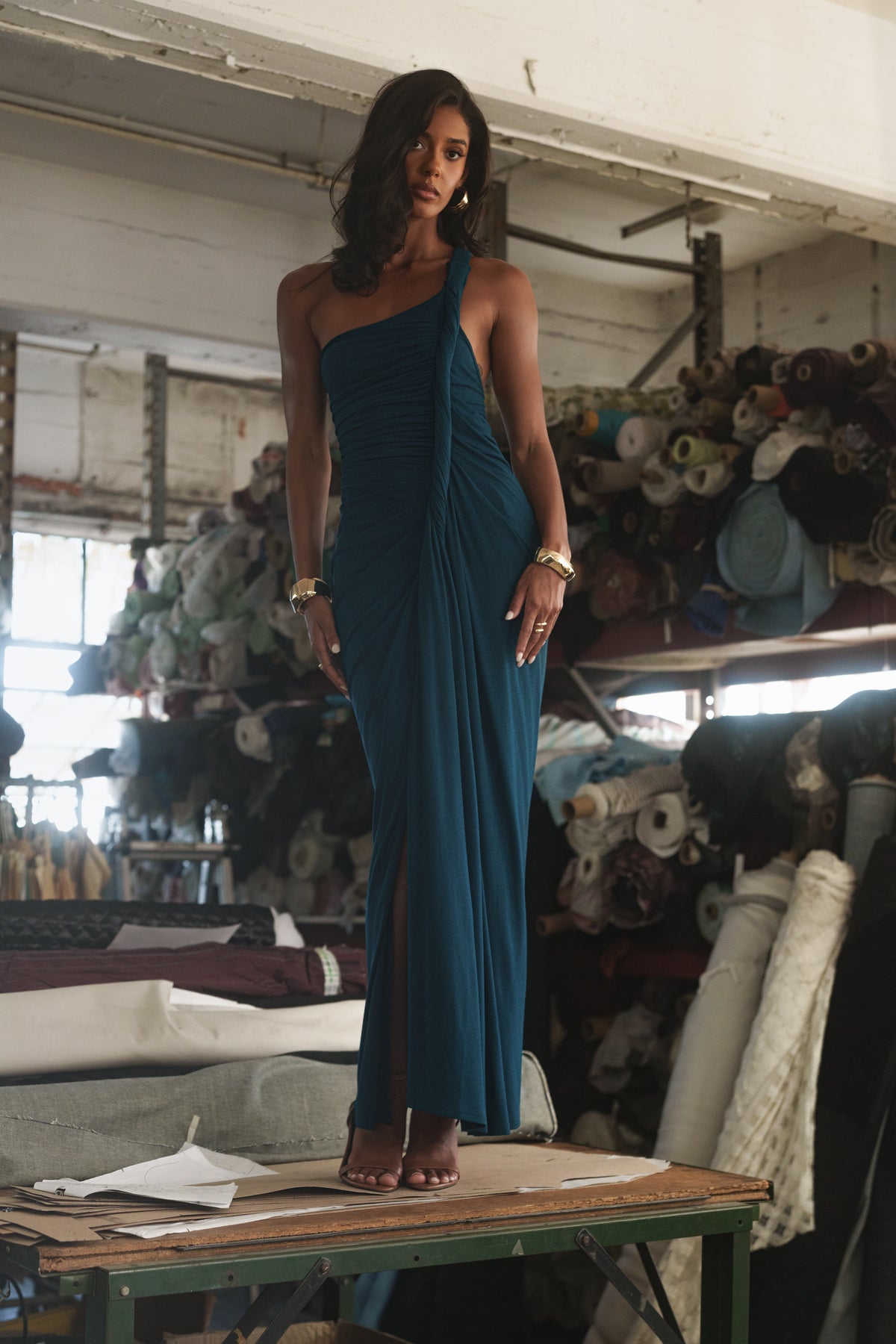 Teal Summer Ruched Maxi Dress