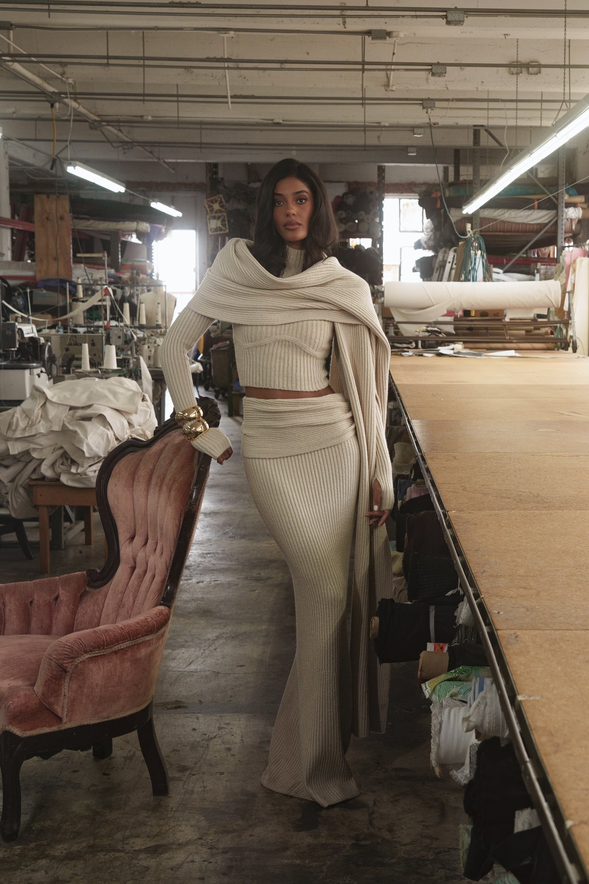 Cream Lodge Ribbed Scarf