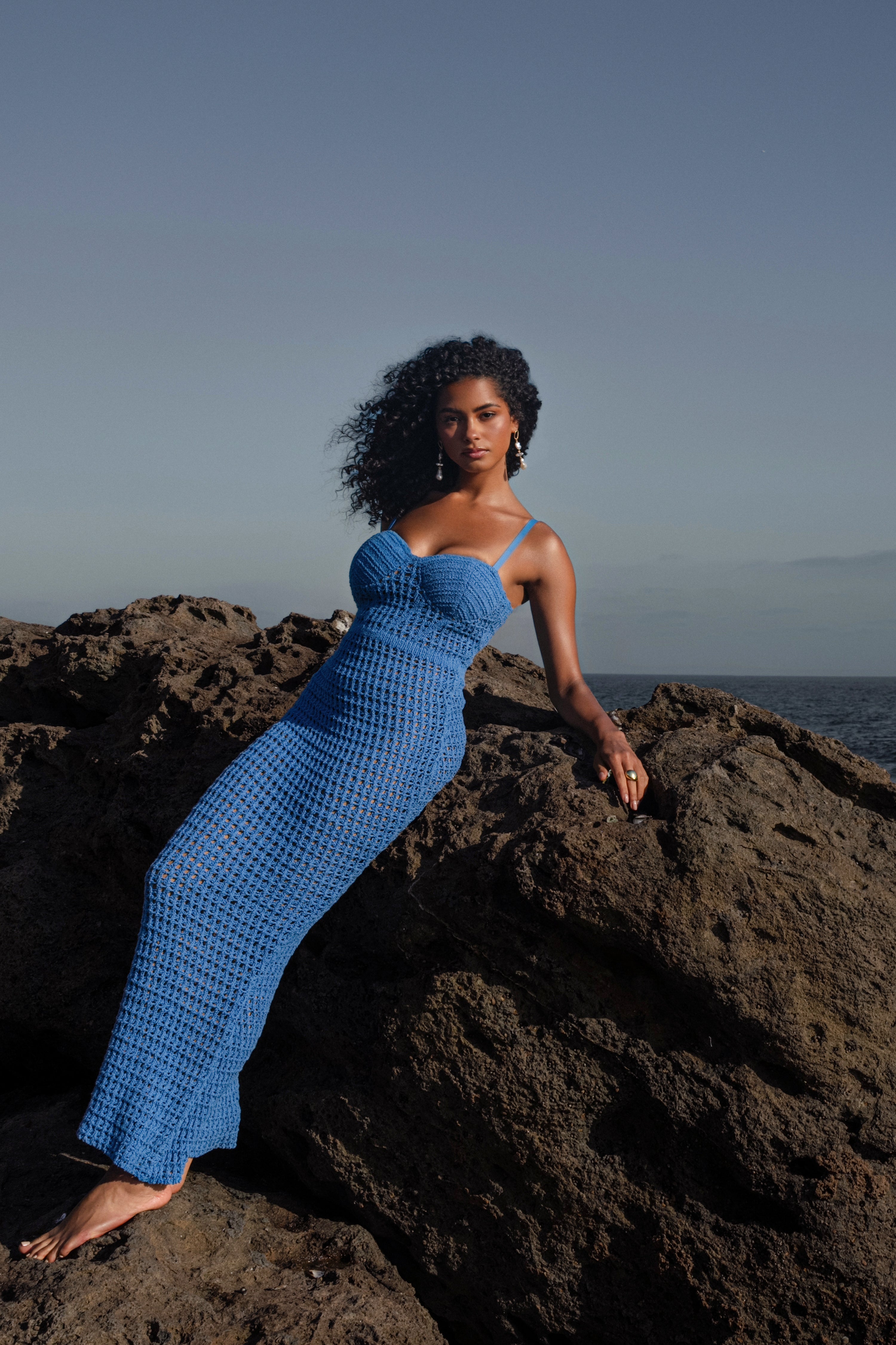 Blue Deep Sea Crochet Maxi Dress - JLUXLABEL