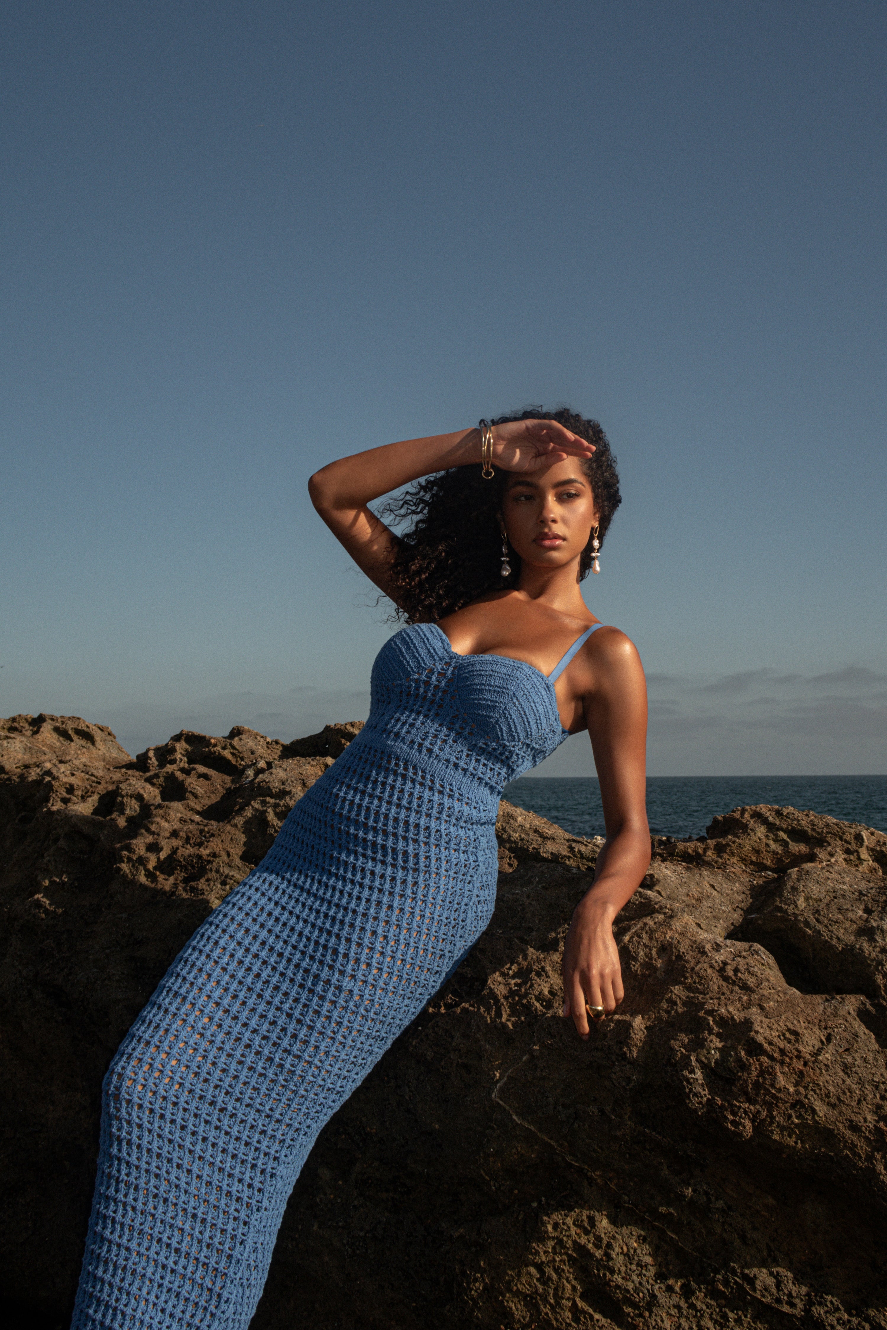 Blue Deep Sea Crochet Maxi Dress - JLUXLABEL