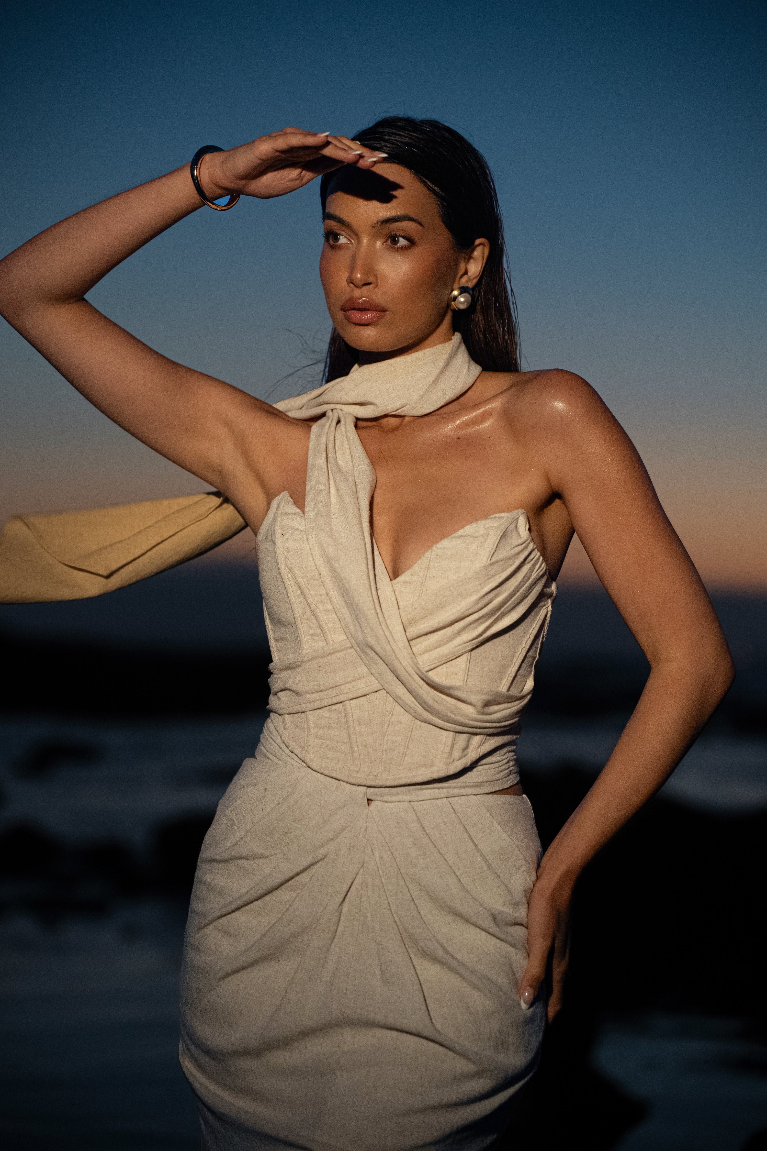 Natural Coastal Bliss Linen Bustier - JLUXLABEL