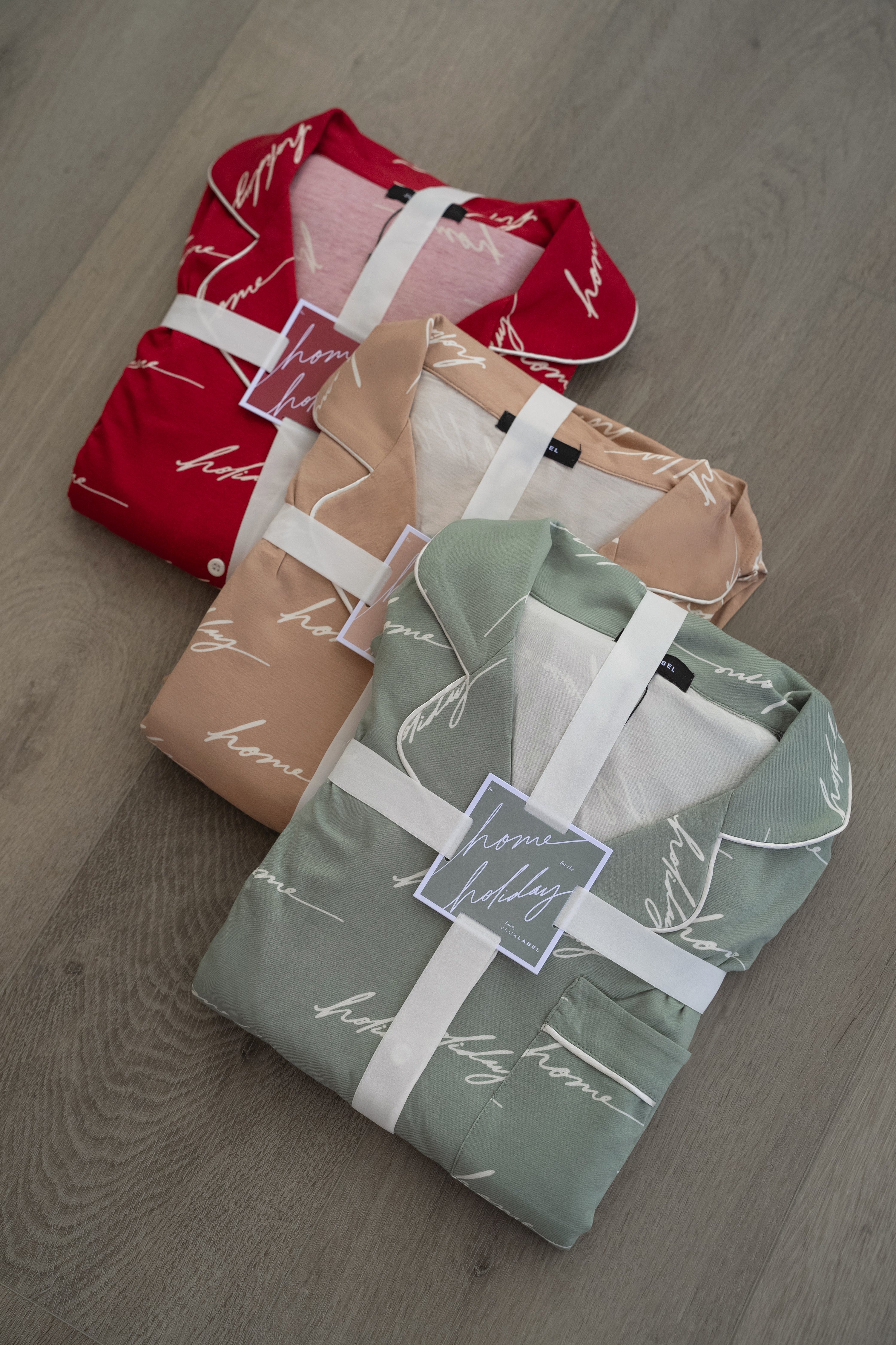 Red HOME FOR THE HOLIDAYS ADULT PAJAMA SET - JLUXLABEL