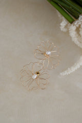 Gold Flower And Pearl Earrings - JLUXLABEL