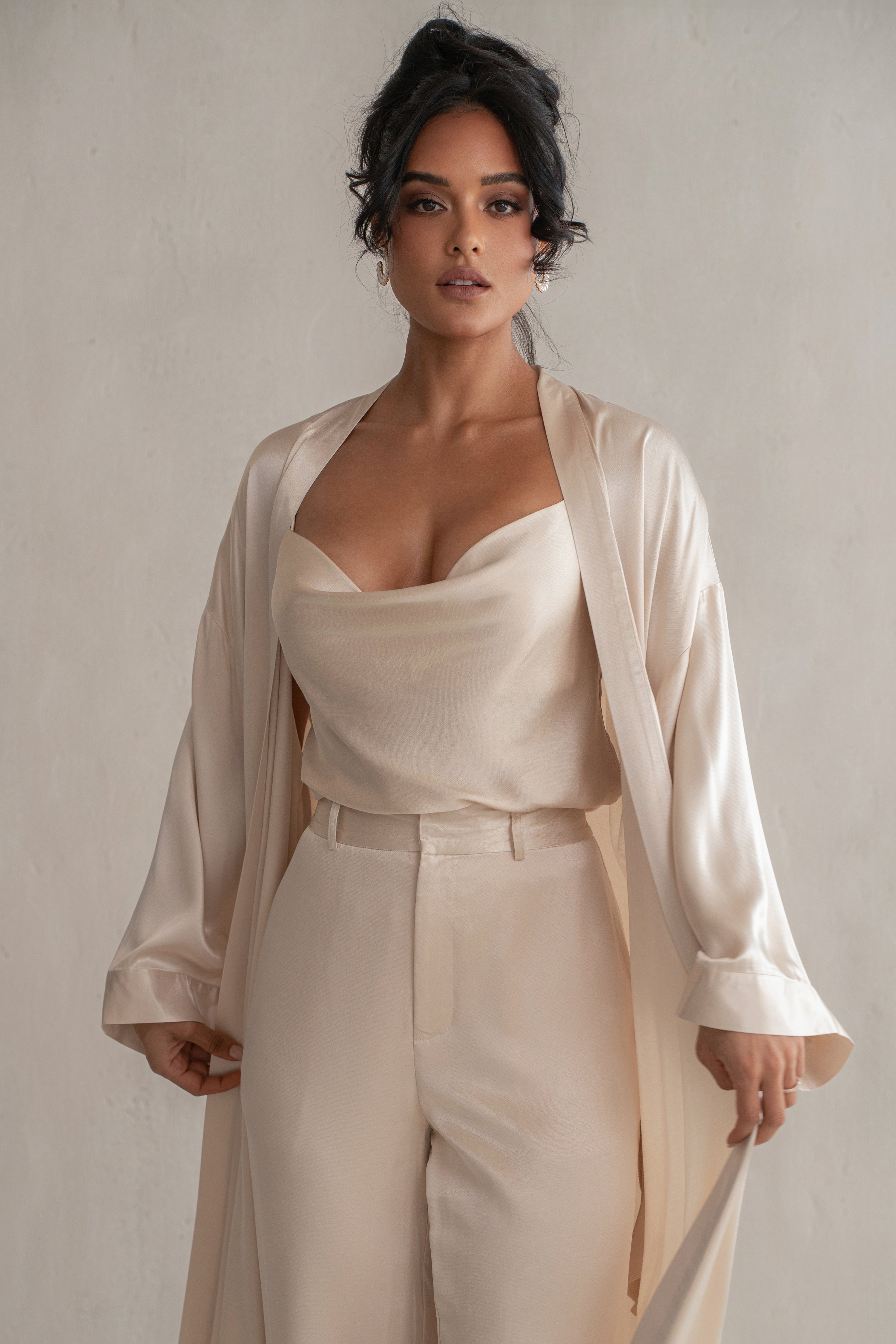 Champagne Forever And Always Satin Robe - JLUXLABEL
