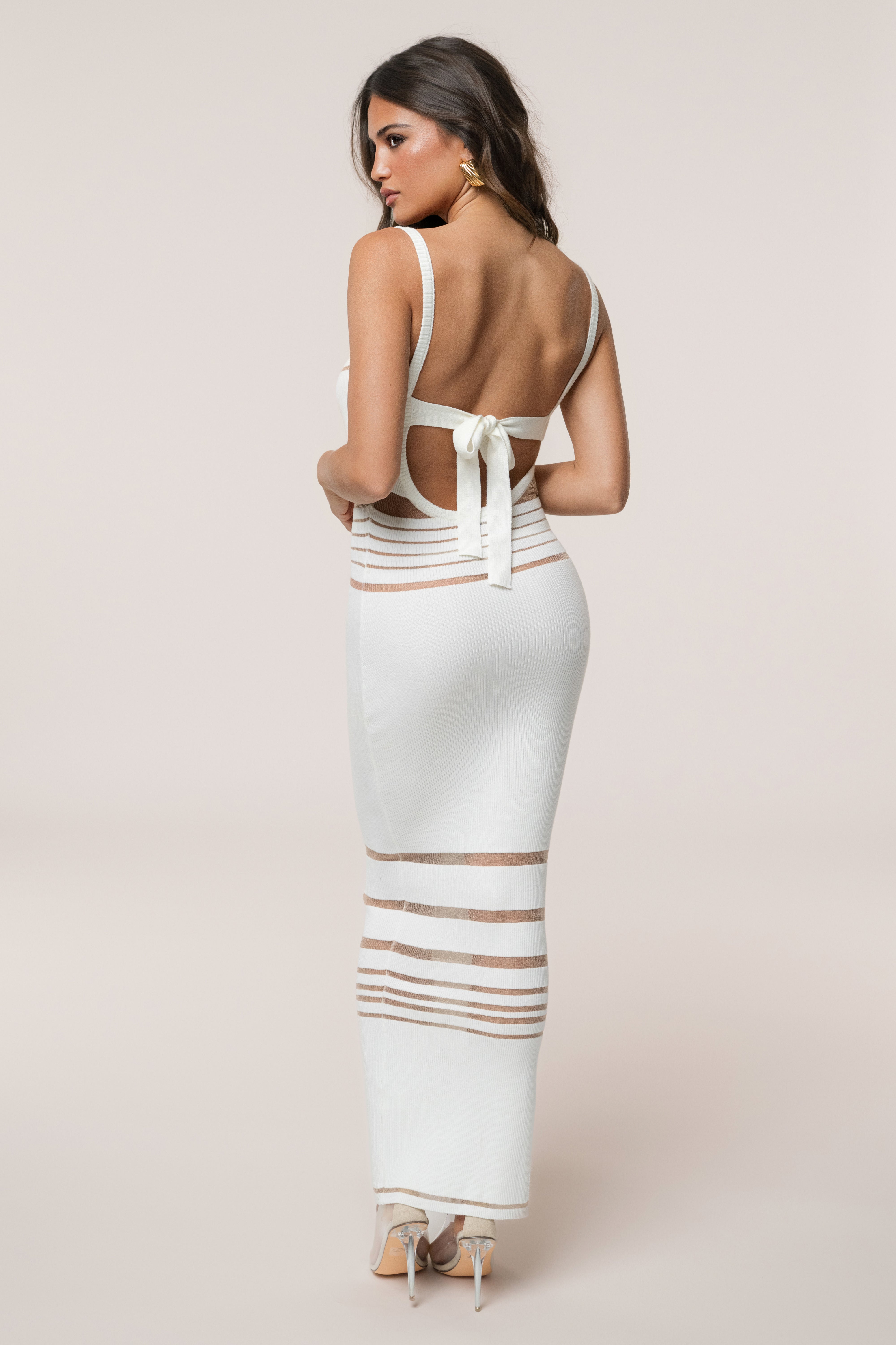 Ivory Striped Rib Knit Dress - JLUXLABEL