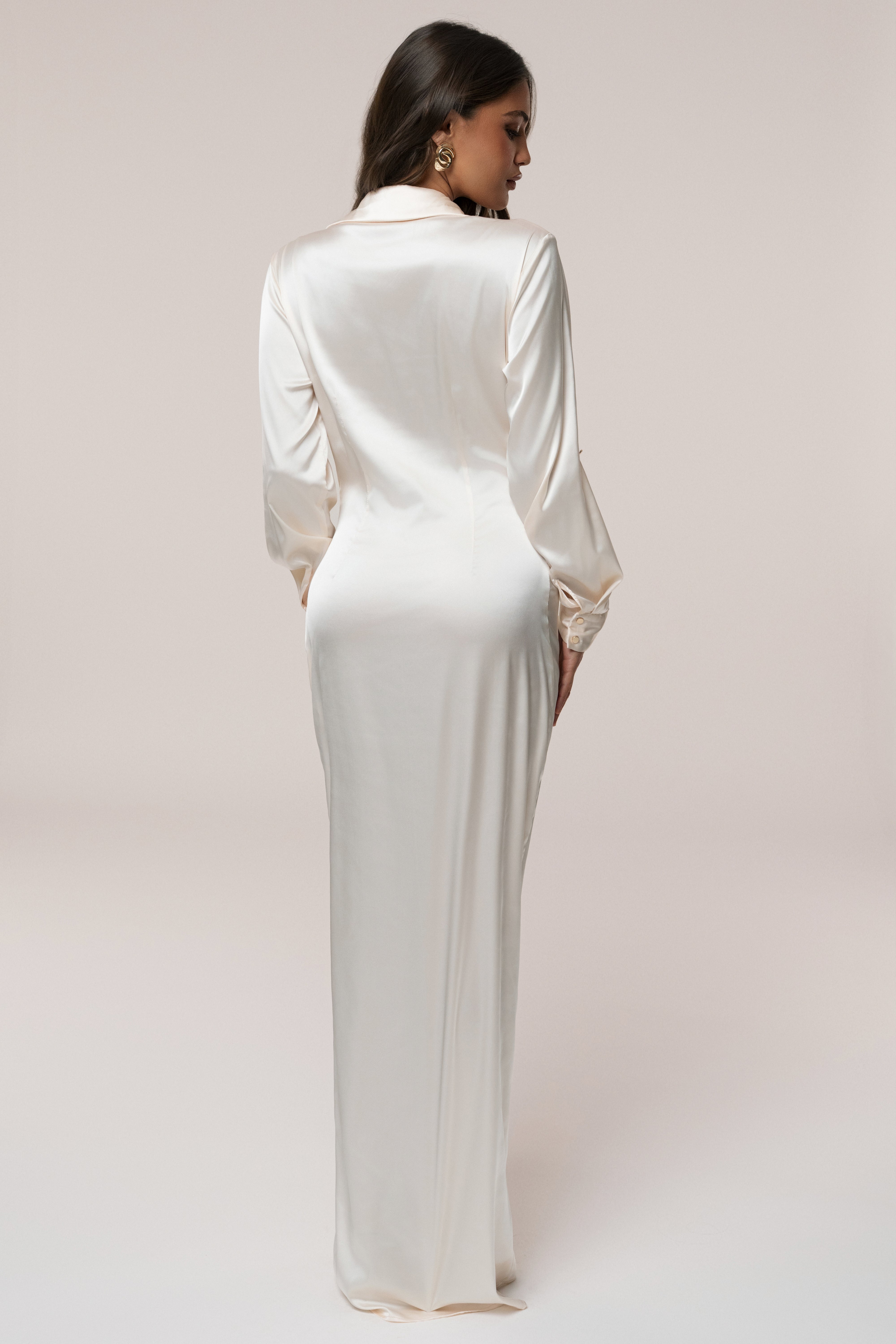 White Arabella Satin Maxi Dress - JLUXLABEL