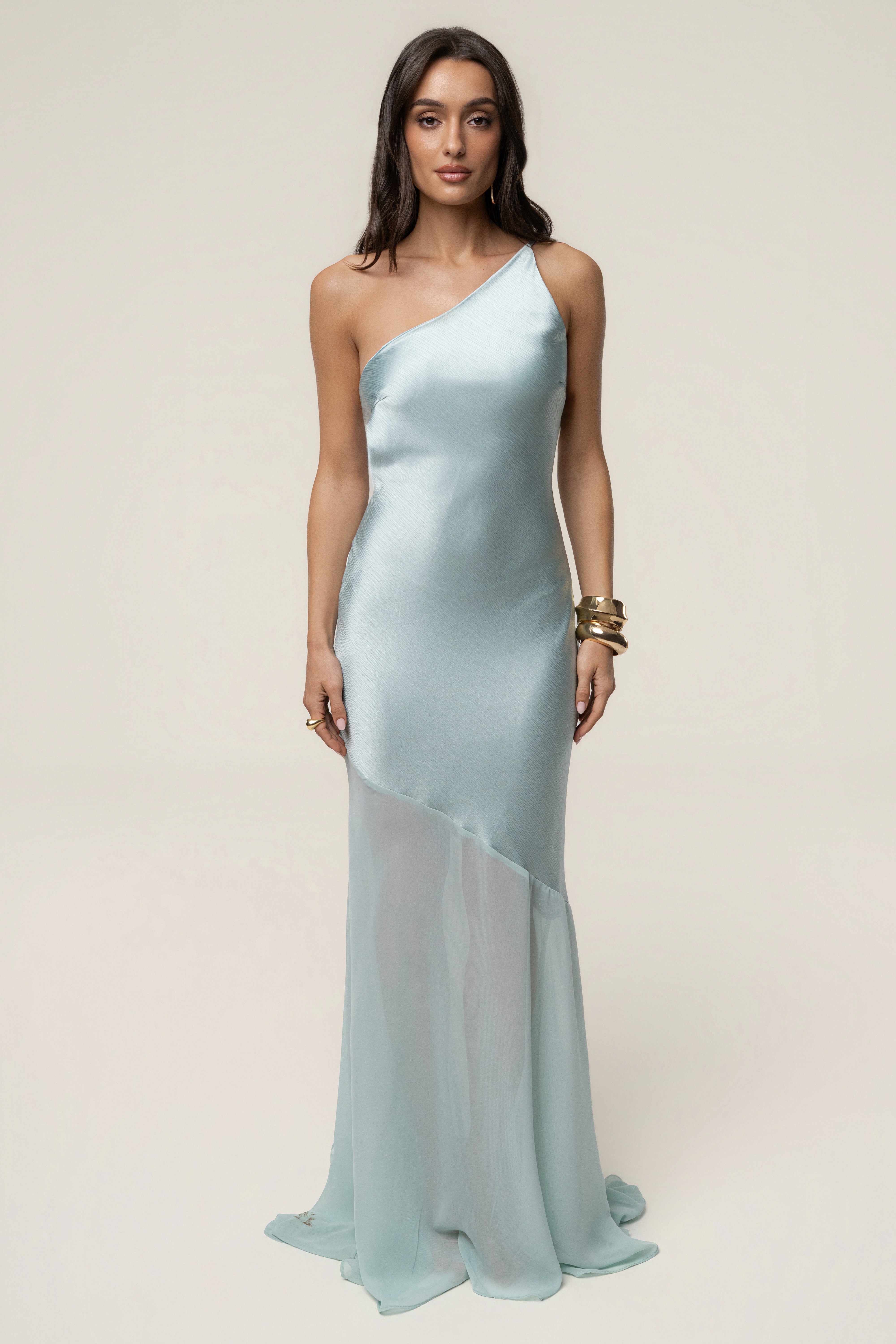 Blue Olivia One Shoulder Maxi Dress - JLUXLABEL