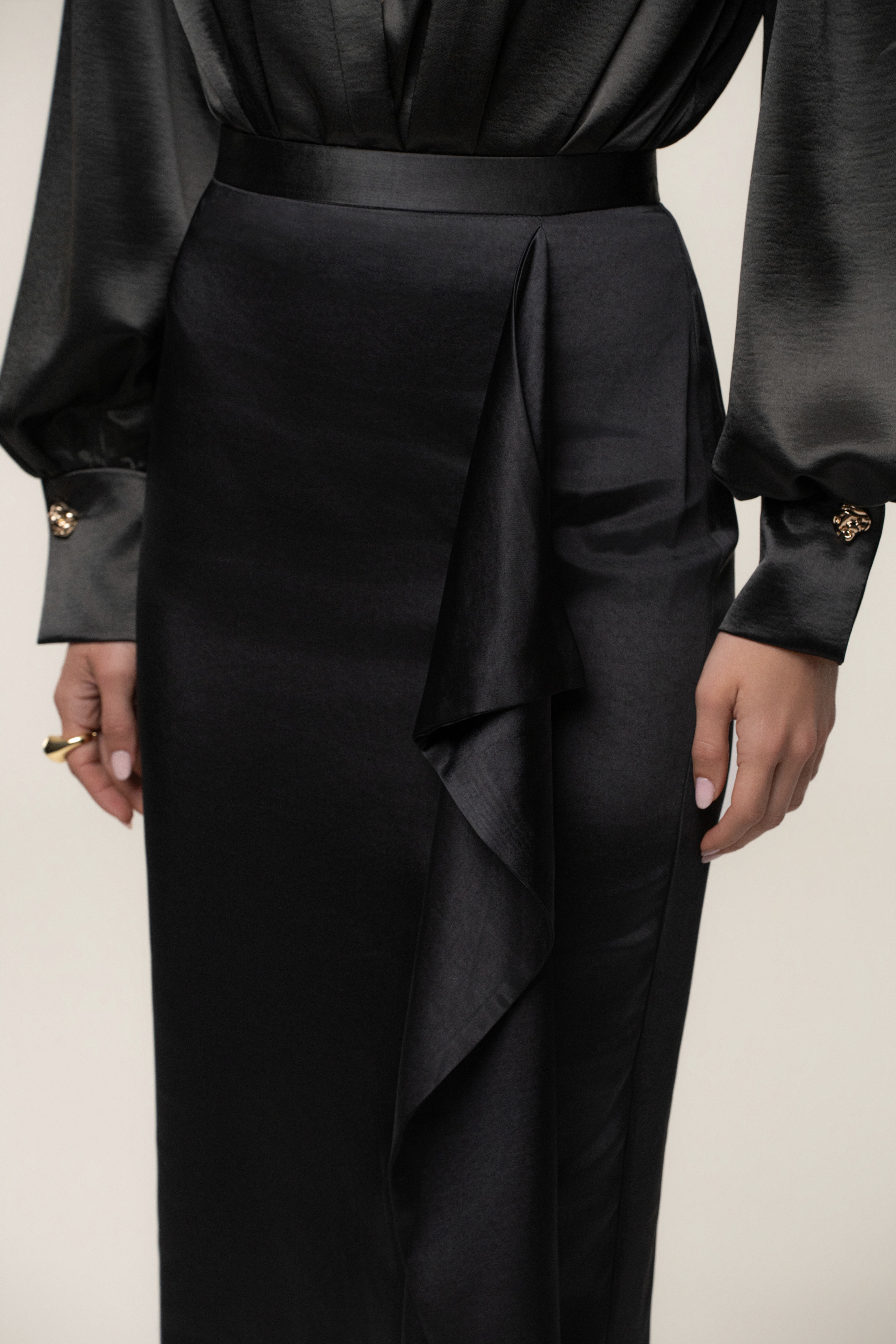 Black Midnight Mirage Satin Skirt - JLUXLABEL