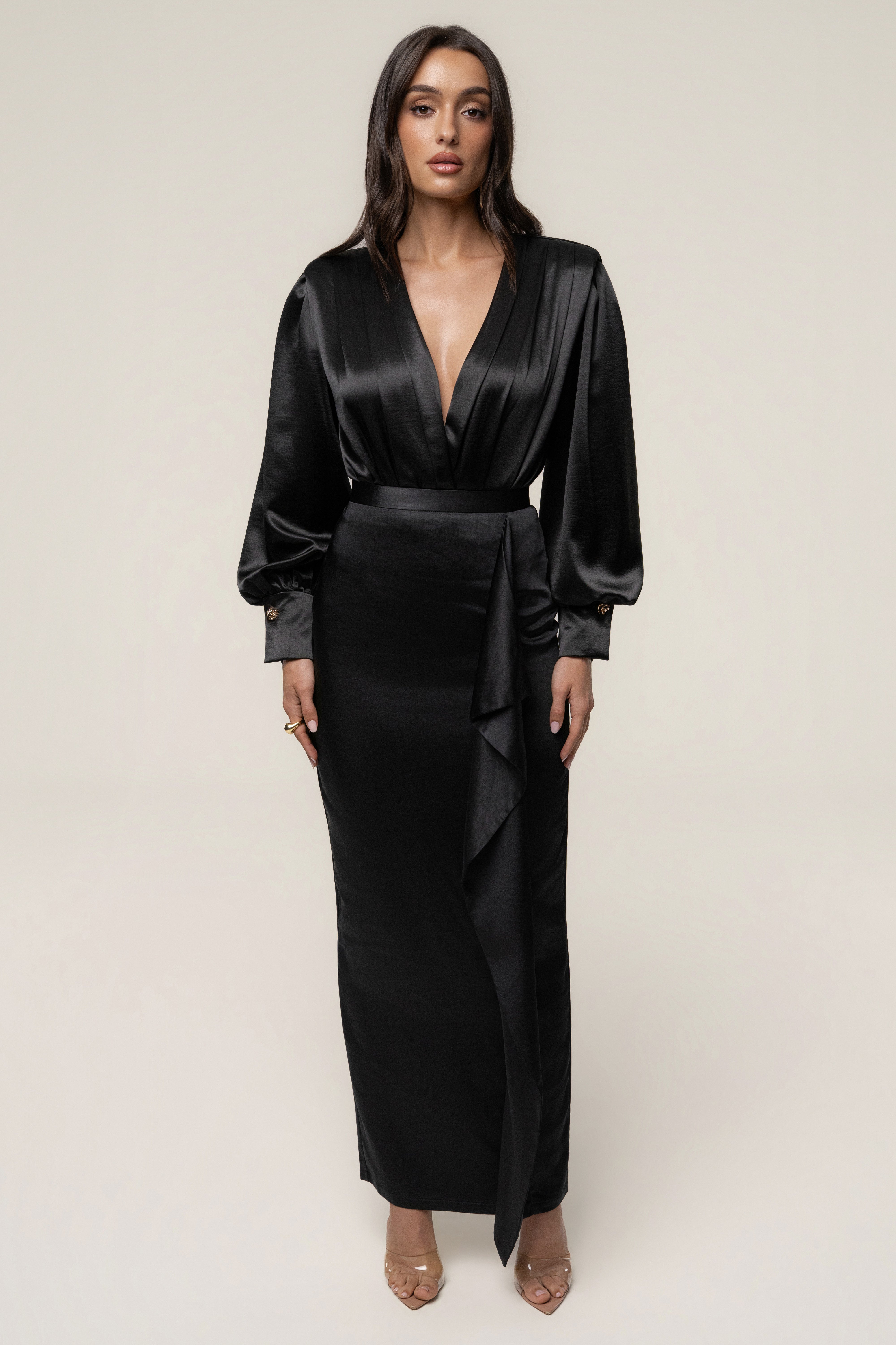 Black Midnight Mirage Satin Skirt - JLUXLABEL