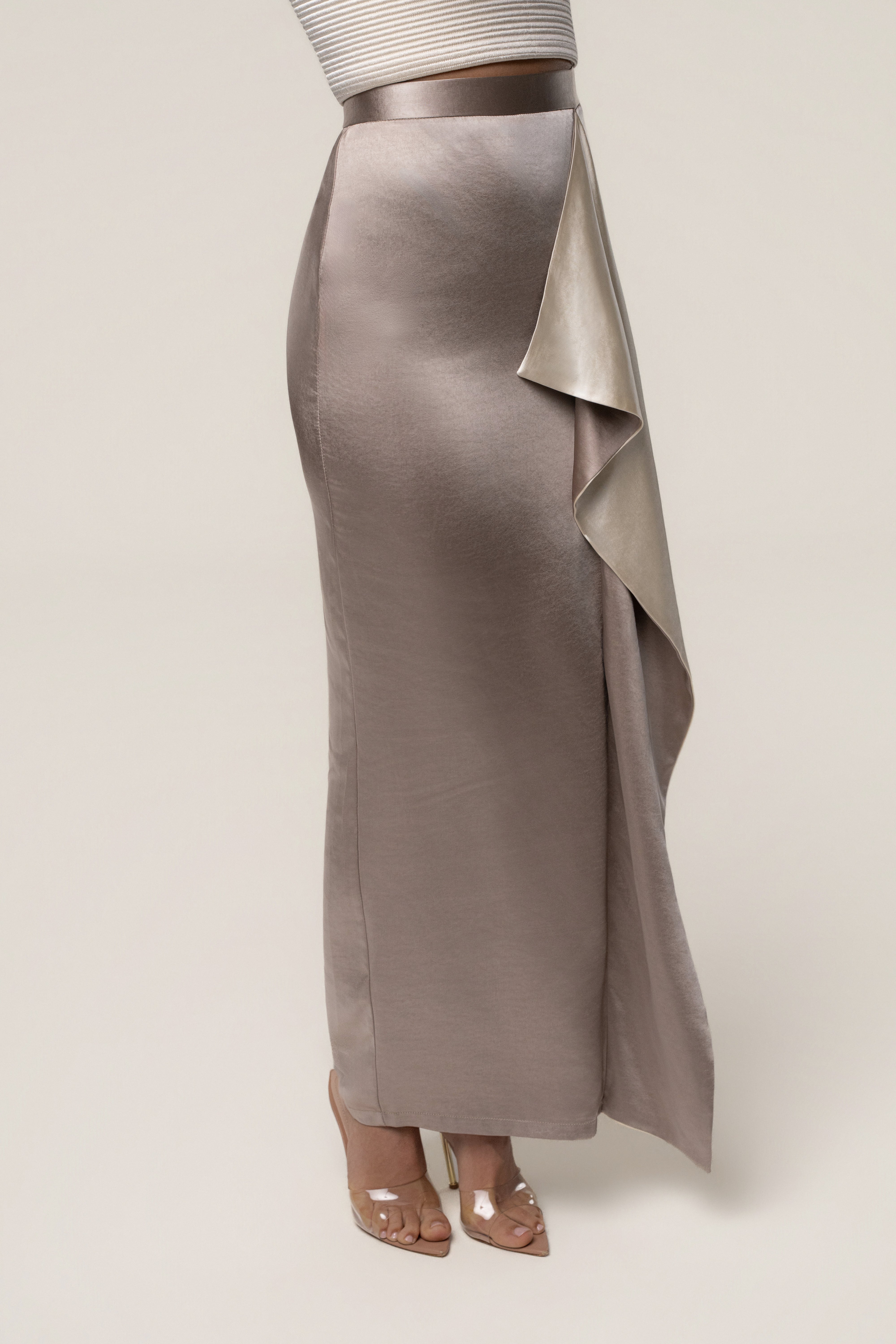 Taupe Midnight Mirage Satin Skirt - JLUXLABEL