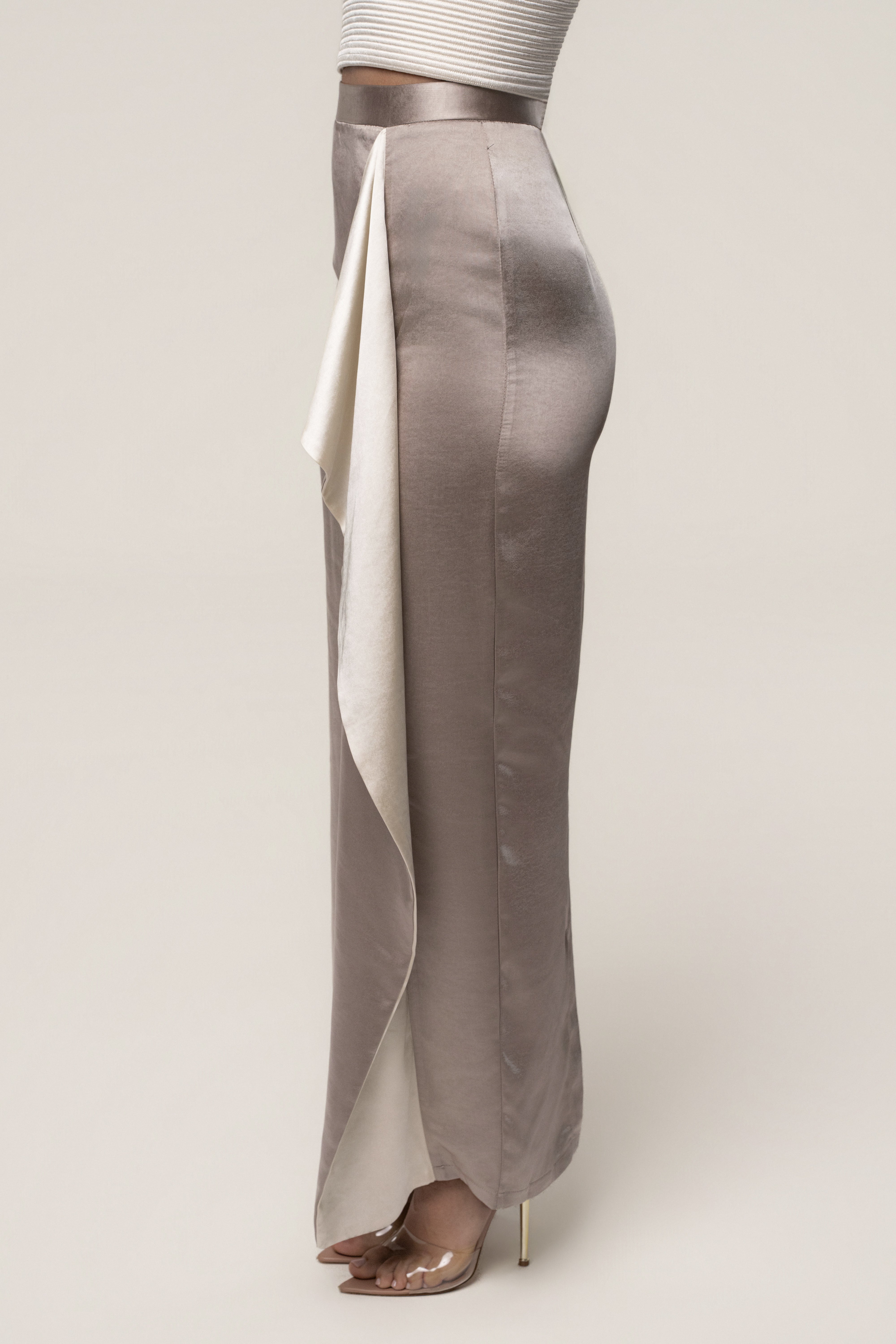 Taupe Midnight Mirage Satin Skirt - JLUXLABEL