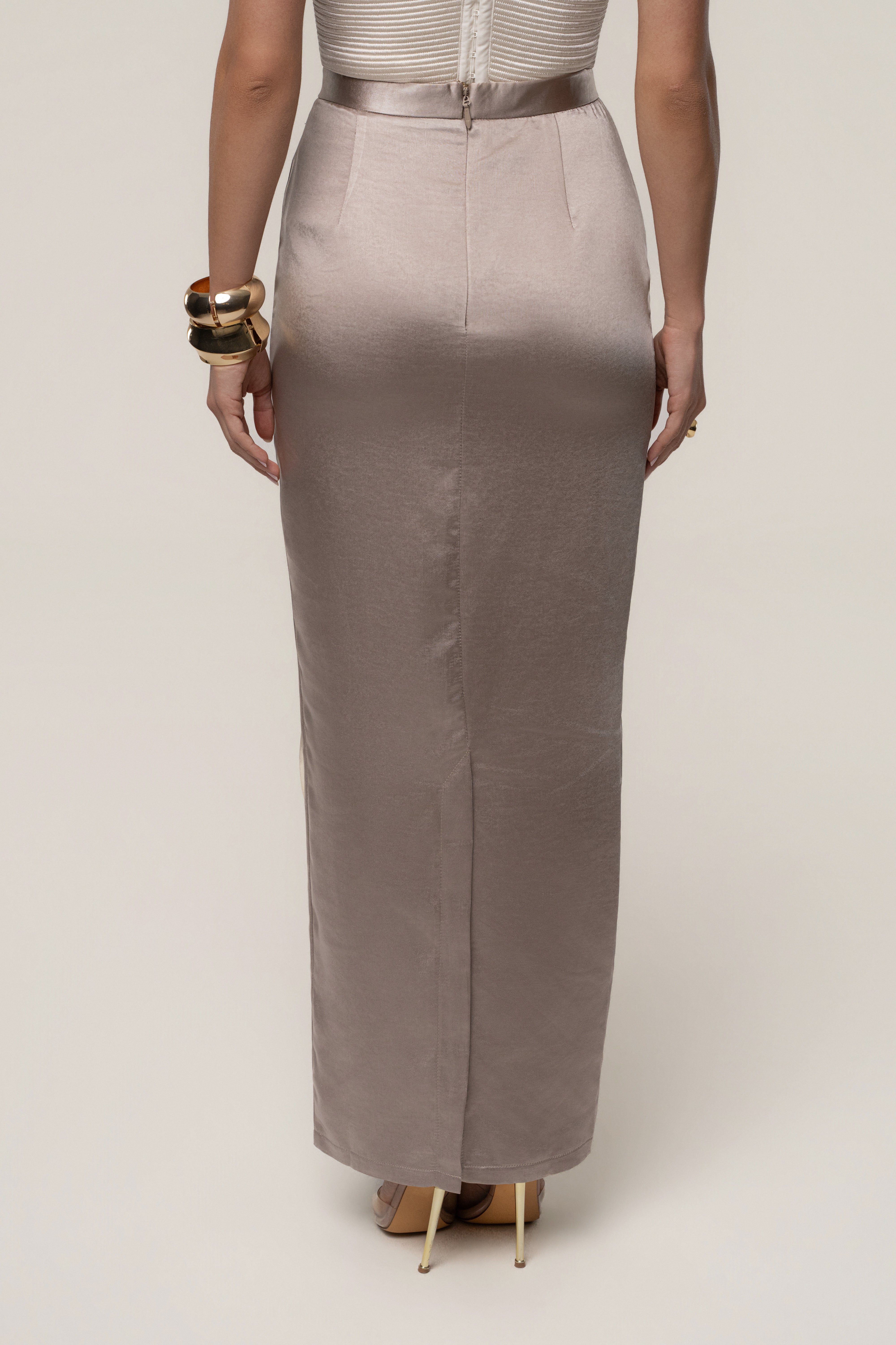 Taupe Midnight Mirage Satin Skirt - JLUXLABEL