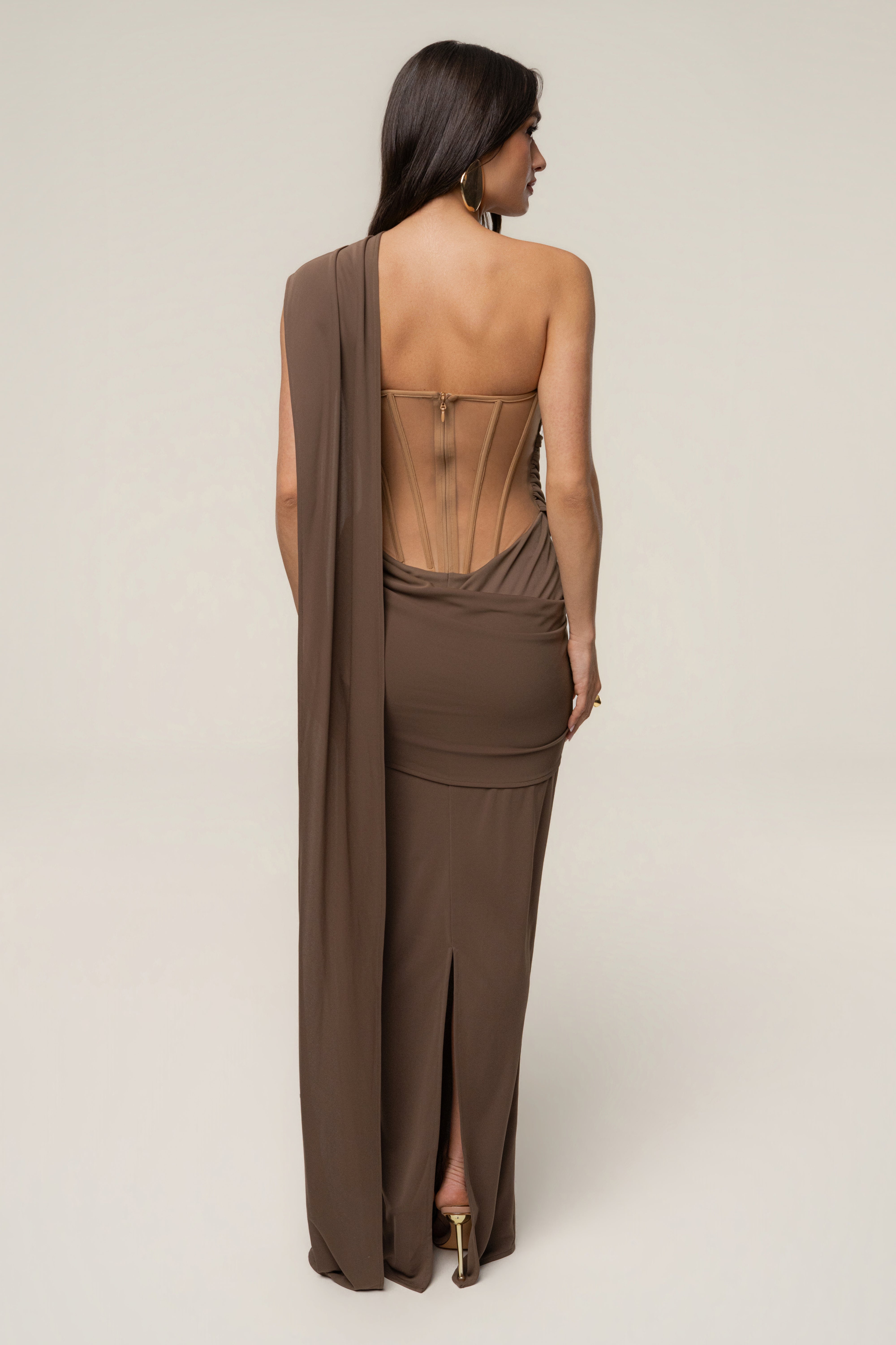 Dark Taupe Empress of Hearts Maxi Gown - JLUXLABEL