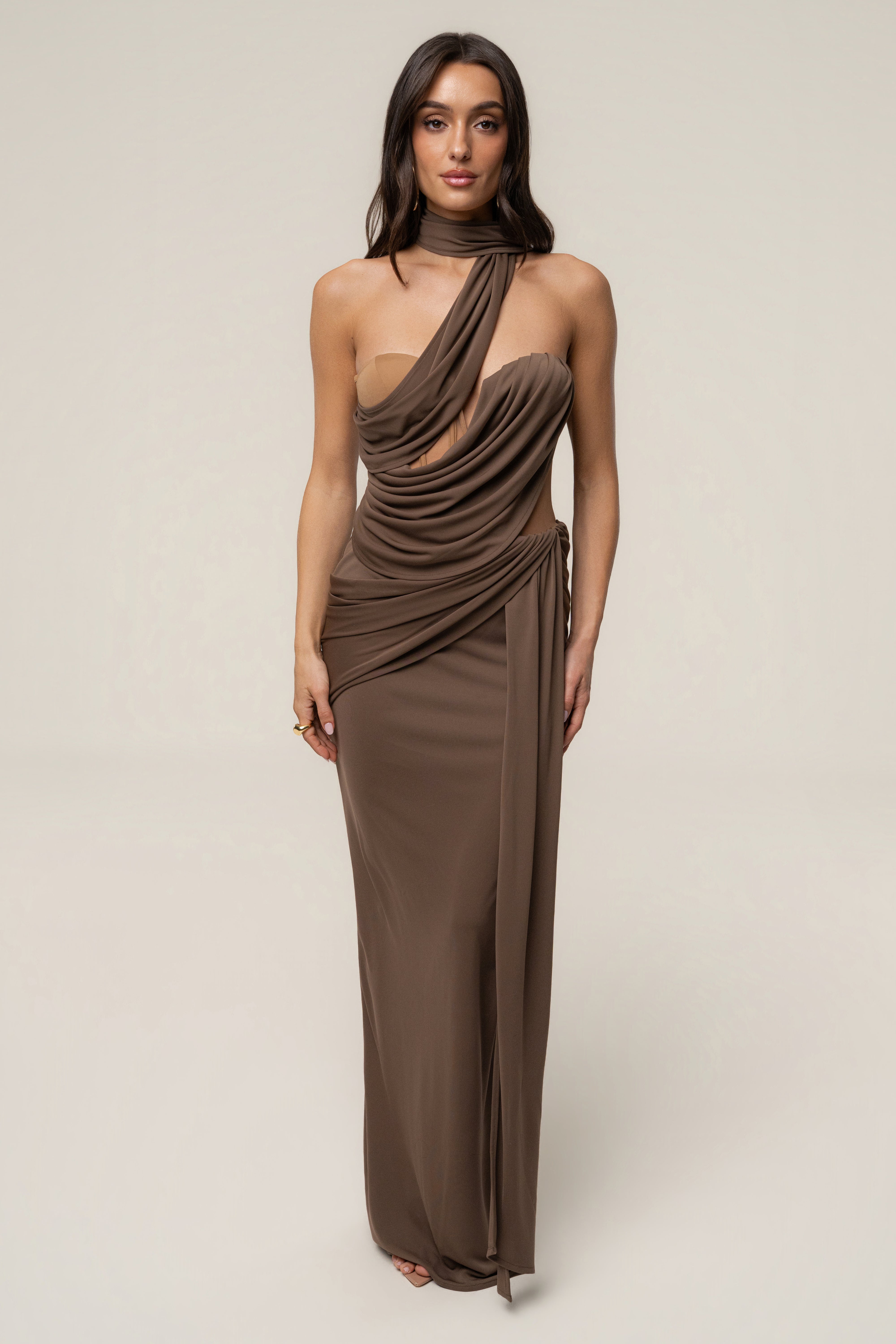 Dark Taupe Empress of Hearts Maxi Gown - JLUXLABEL