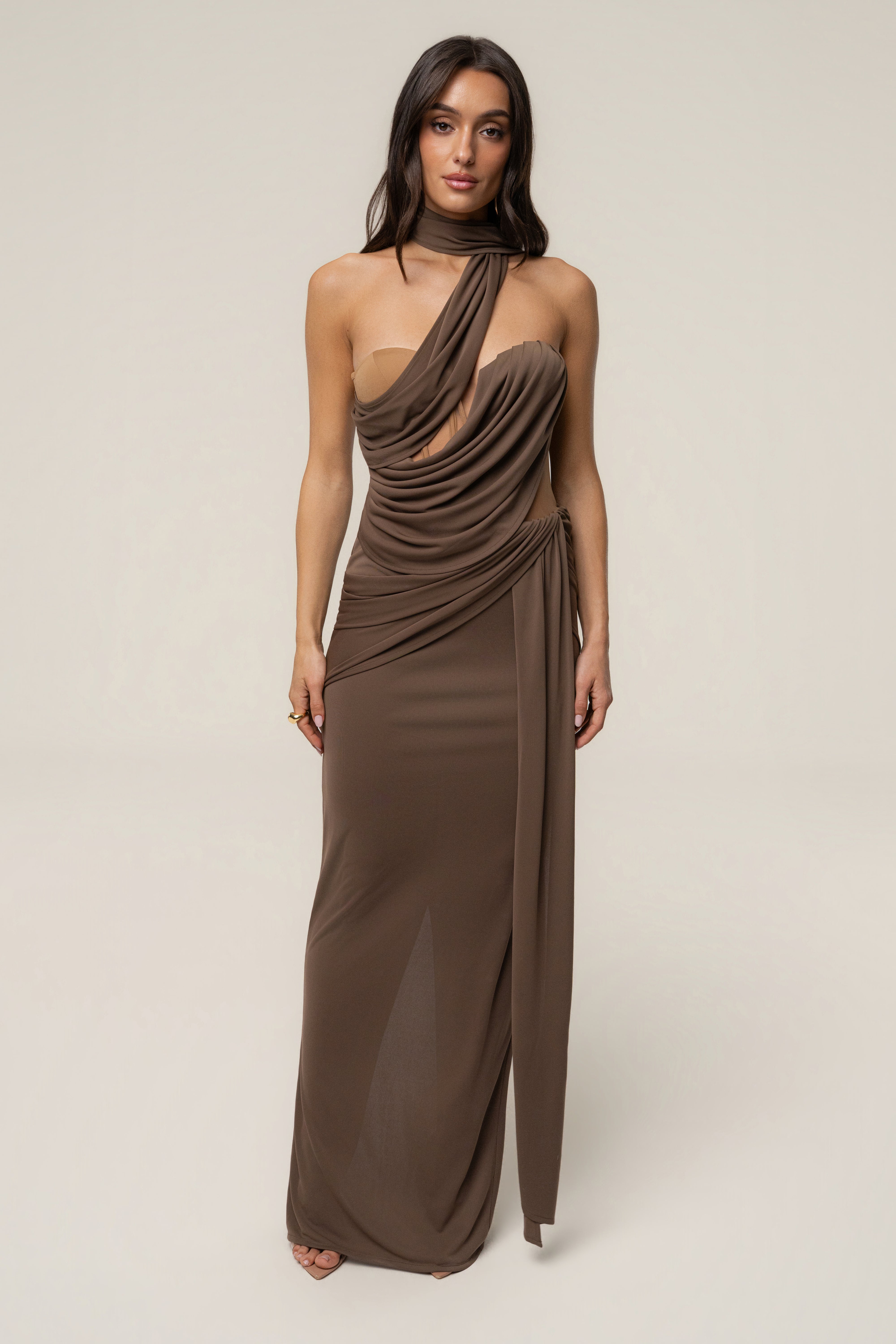 Dark Taupe Empress of Hearts Maxi Gown - JLUXLABEL
