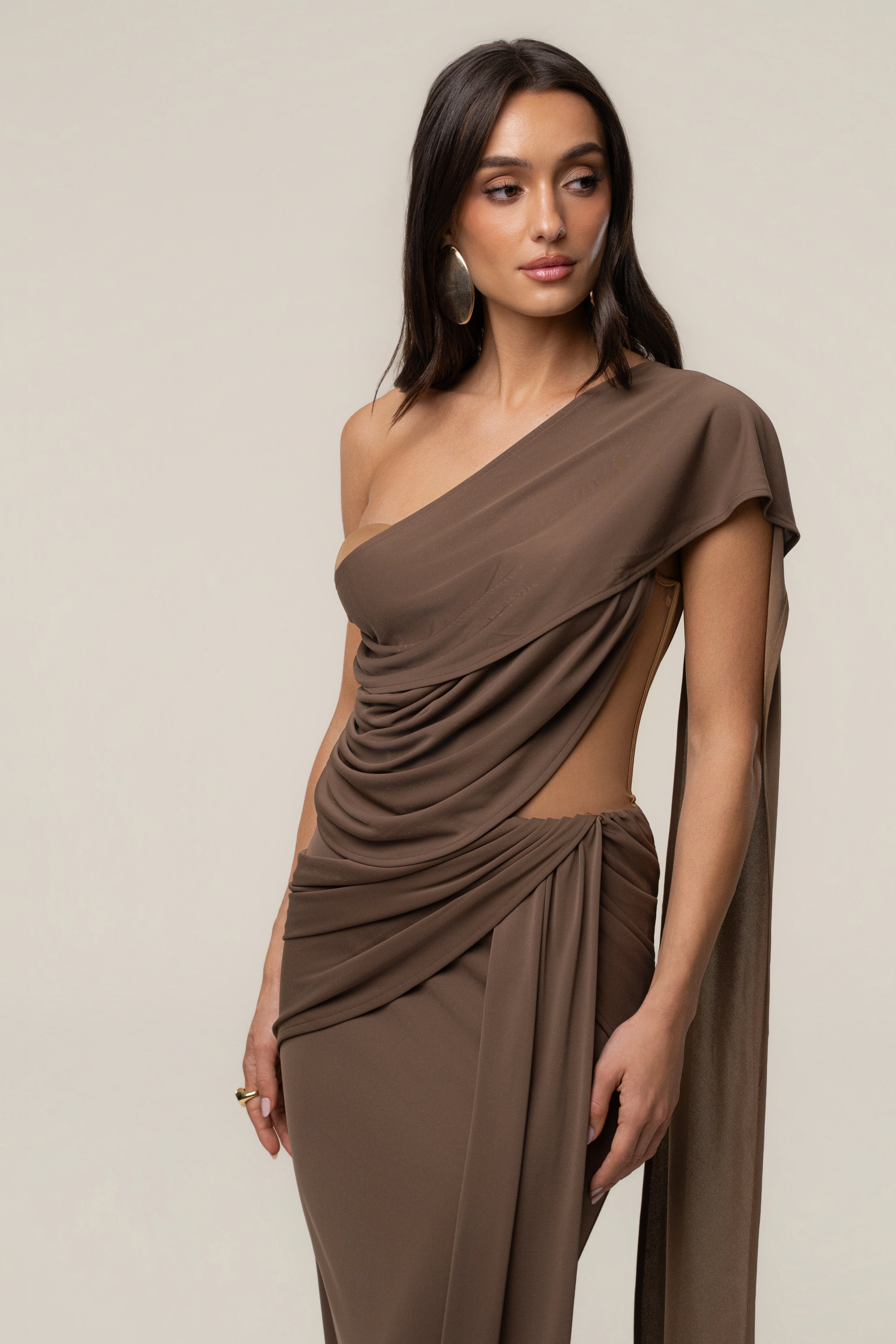 Dark Taupe Empress of Hearts Maxi Gown - JLUXLABEL