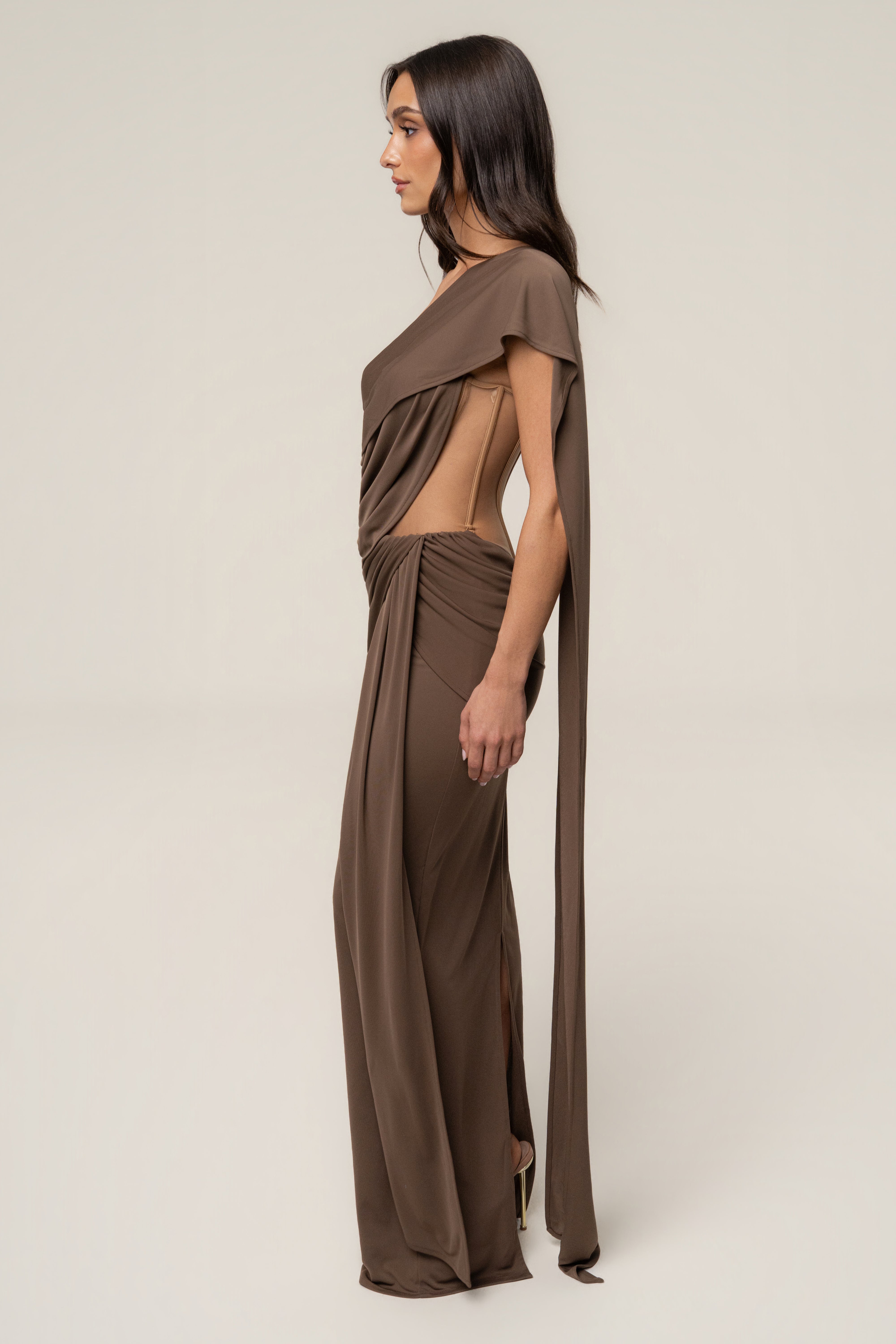 Dark Taupe Empress of Hearts Maxi Gown - JLUXLABEL