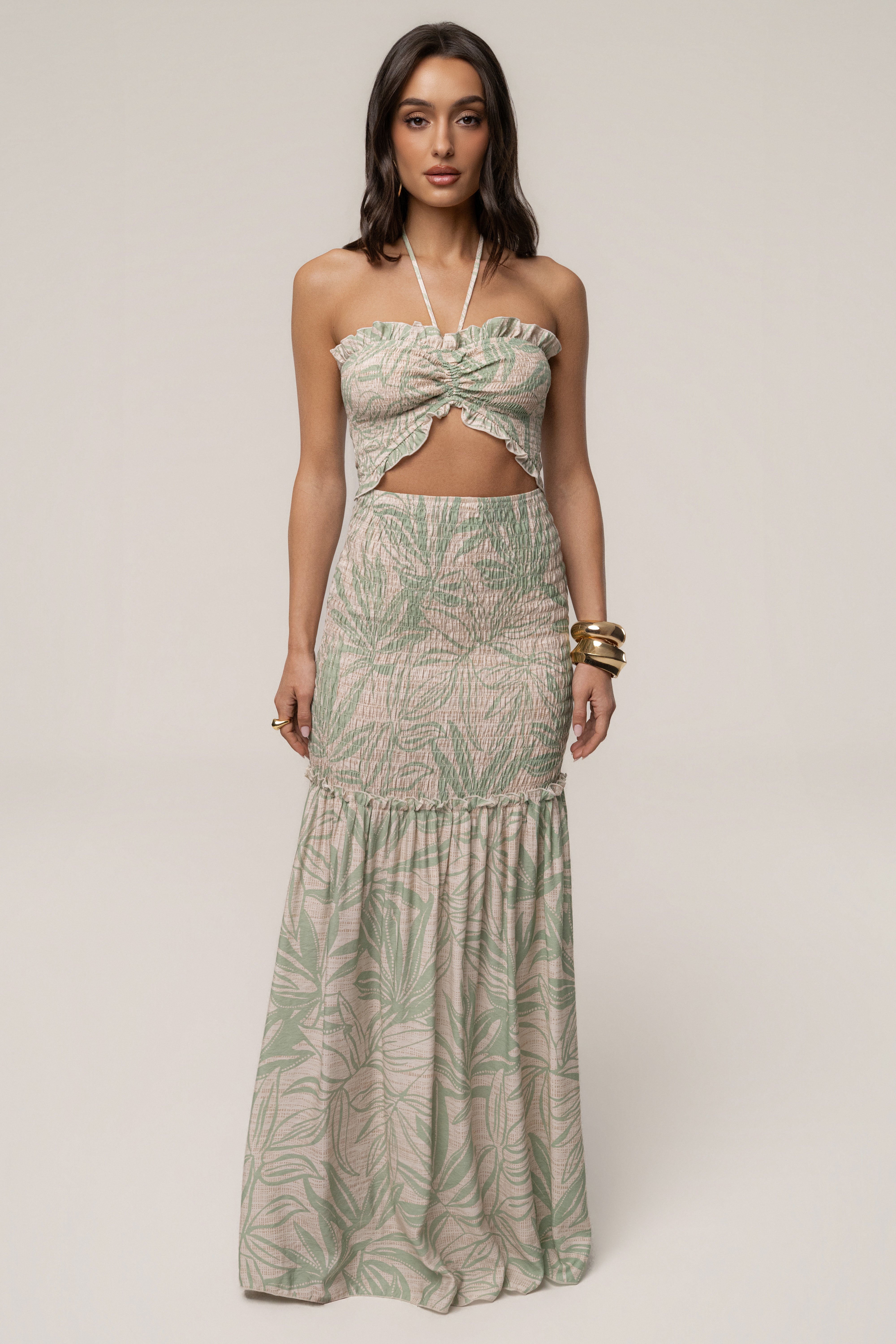 Green Print Emma Smocked Maxi Dress - JLUXLABEL