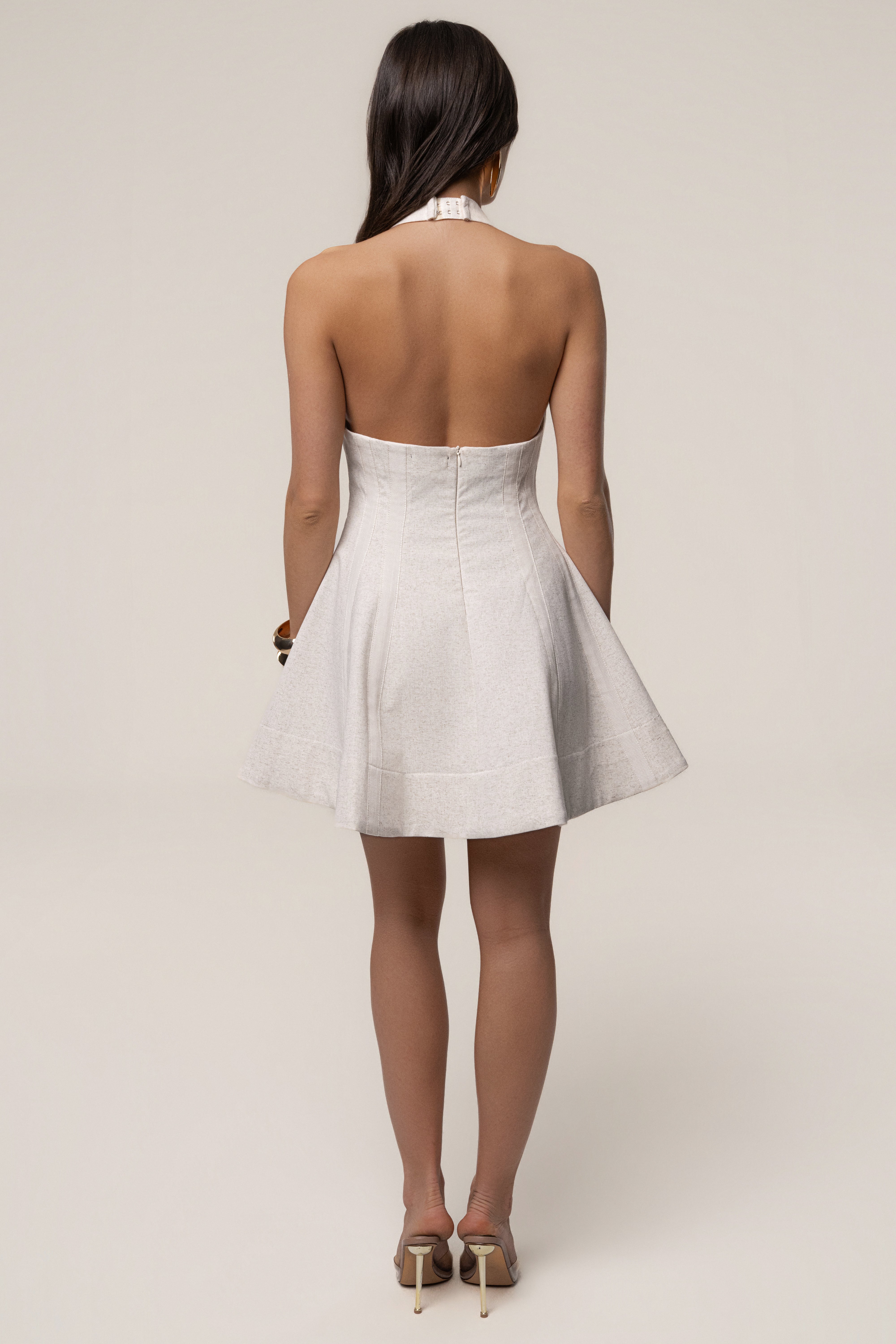 Beige Larissa Flared Mini Dress - JLUXLABEL