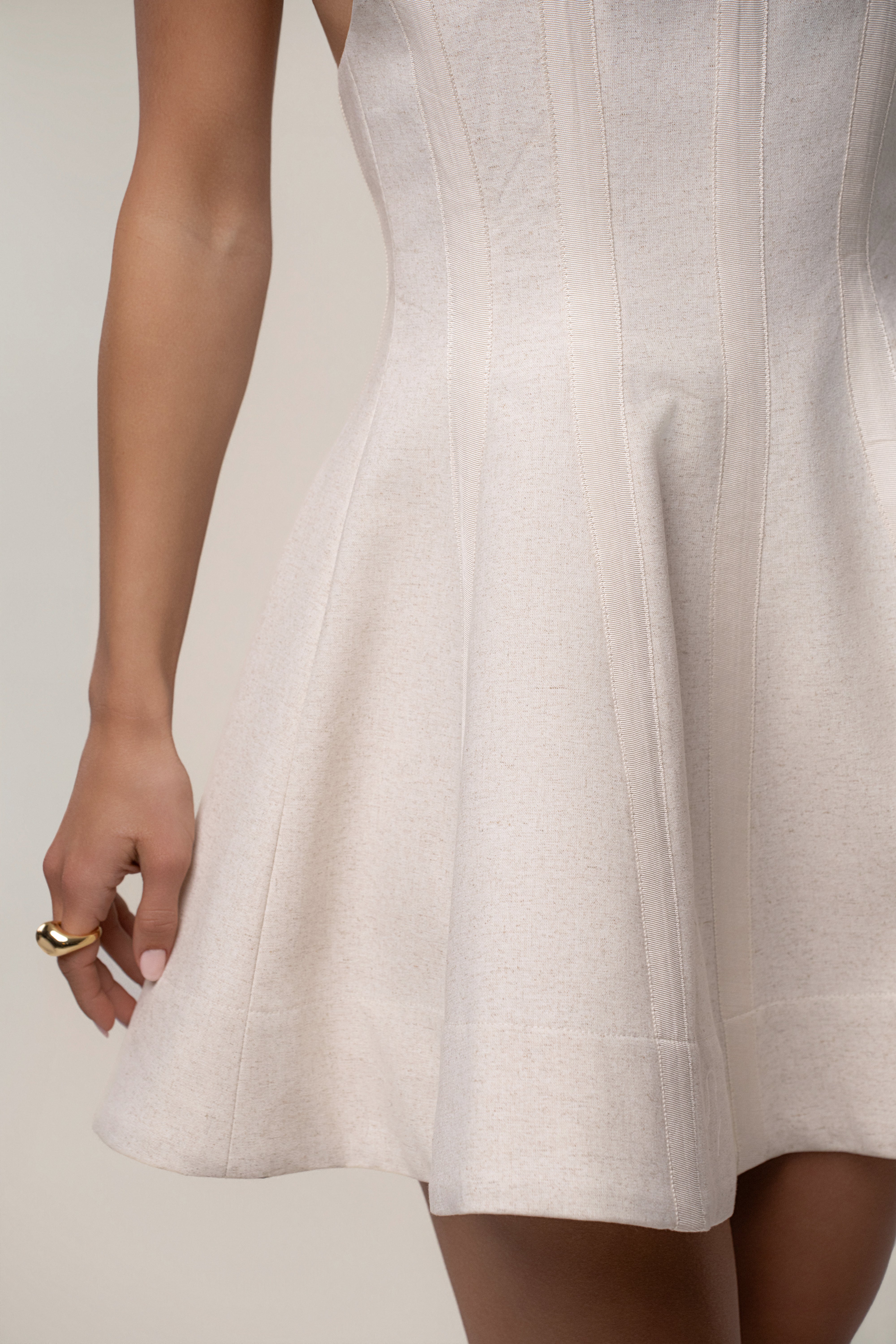 Beige Larissa Flared Mini Dress - JLUXLABEL
