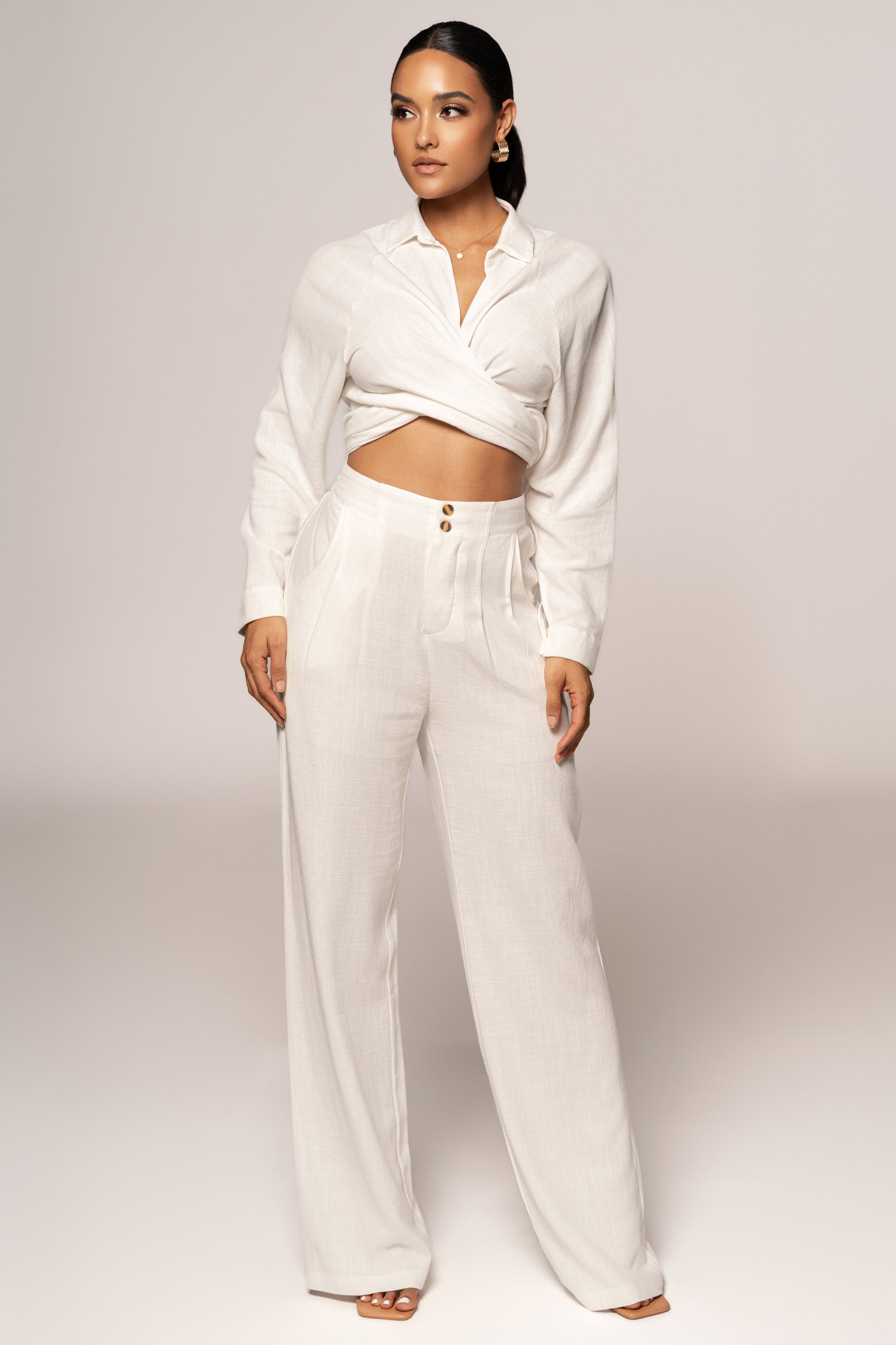 Ivory Soho Front Tied Woven Top - JLUXLABEL