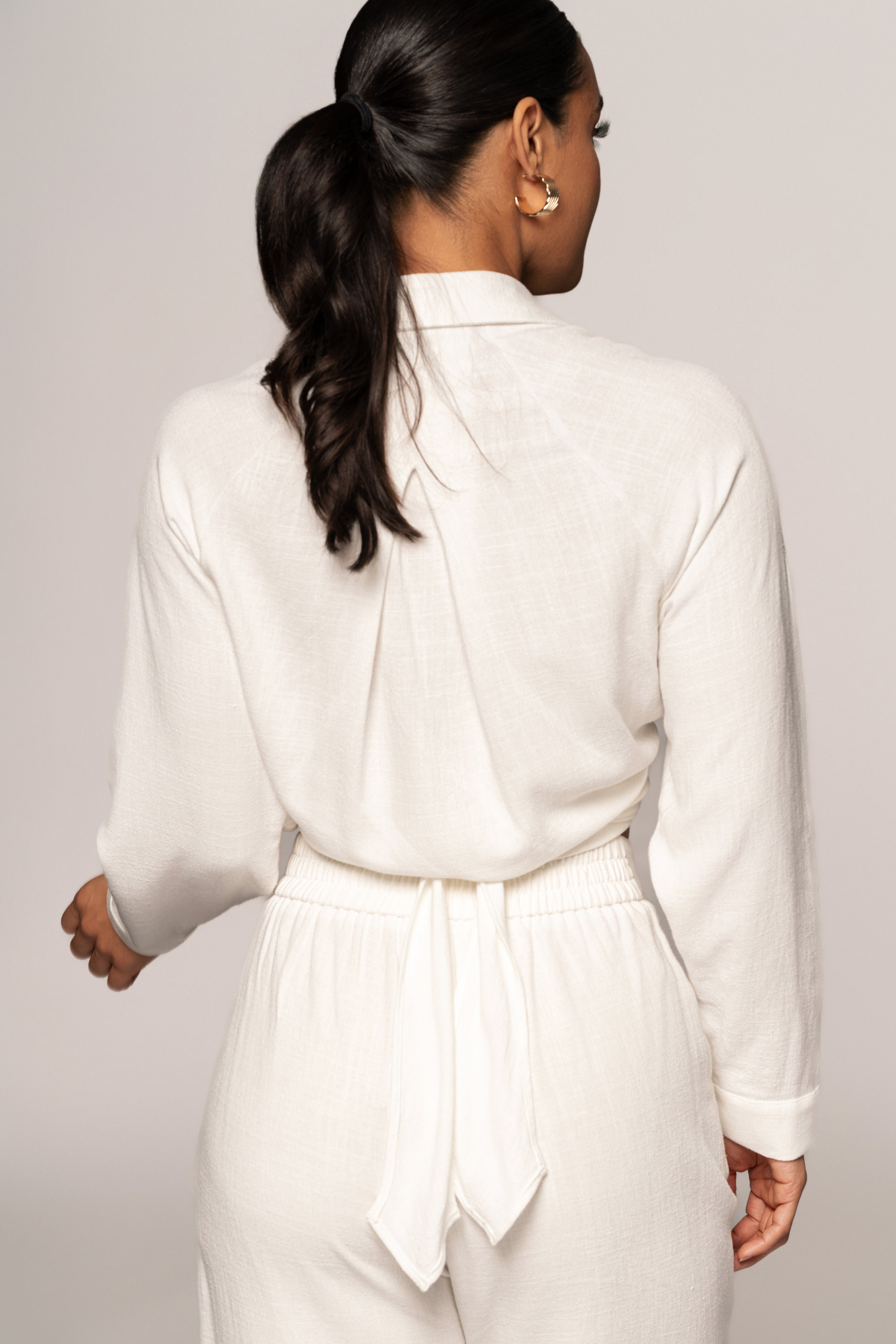 Ivory Soho Front Tied Woven Top - JLUXLABEL