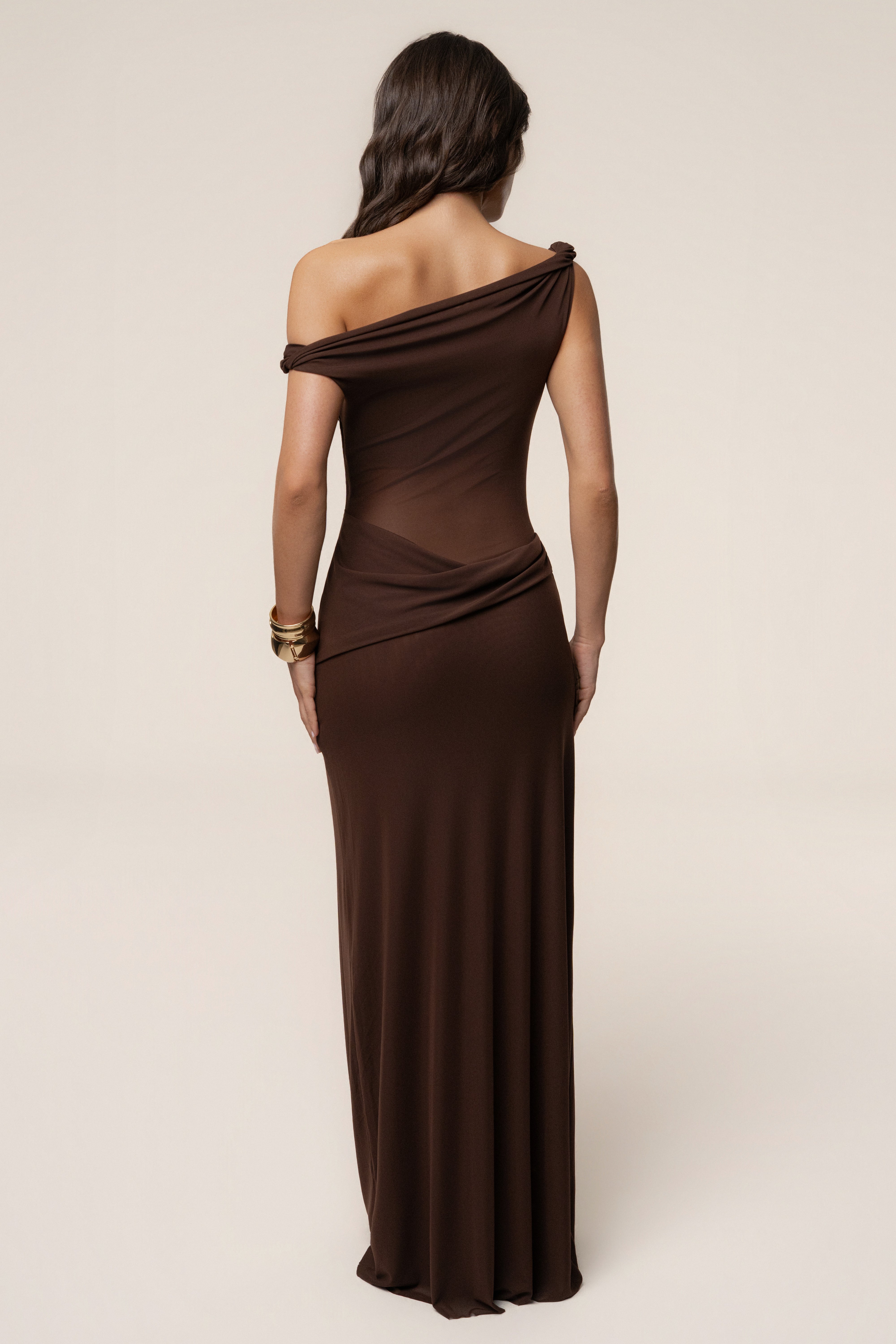 Brown Serenity Drape Gown - JLUXLABEL