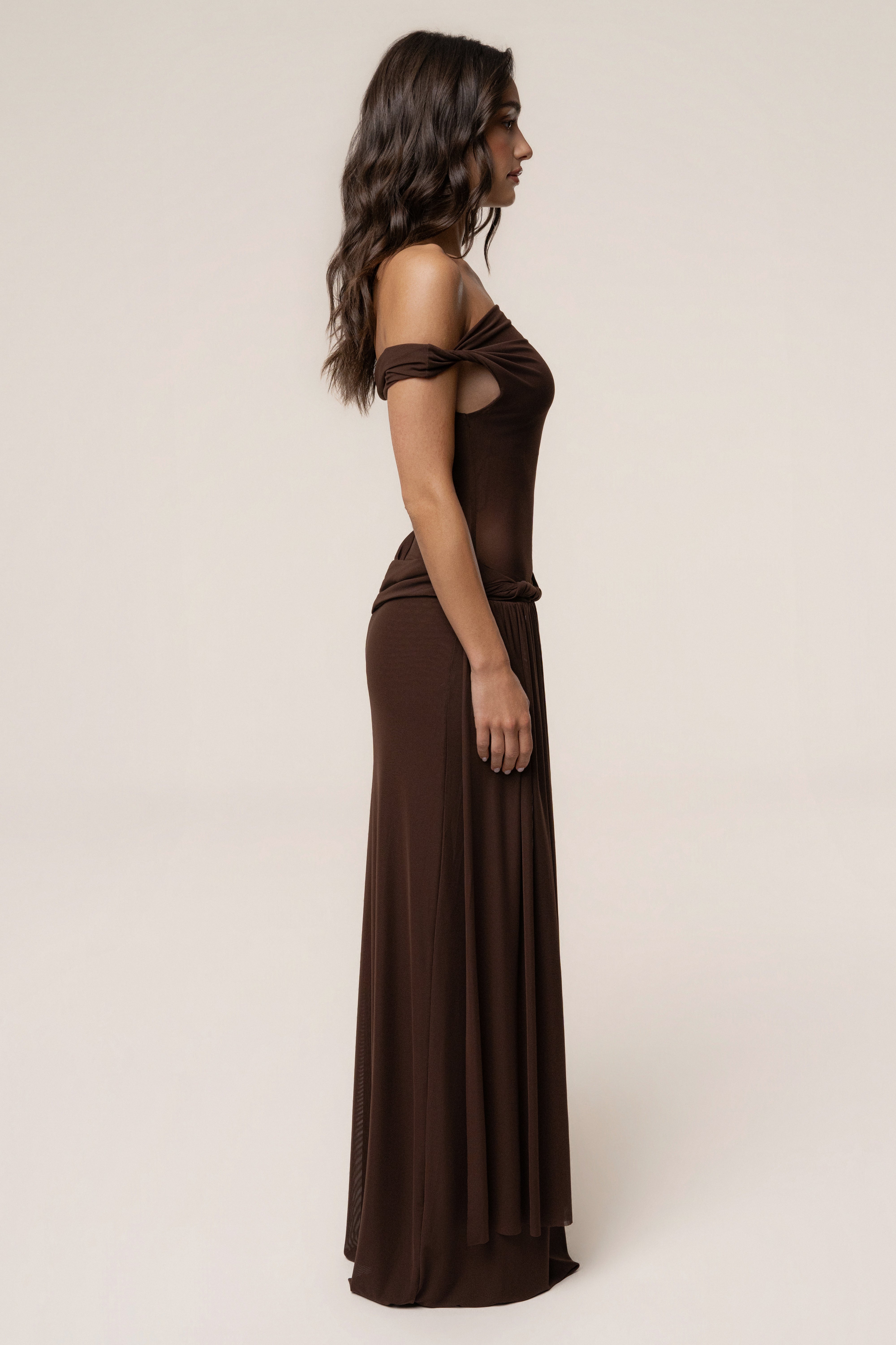 Brown Serenity Drape Gown - JLUXLABEL