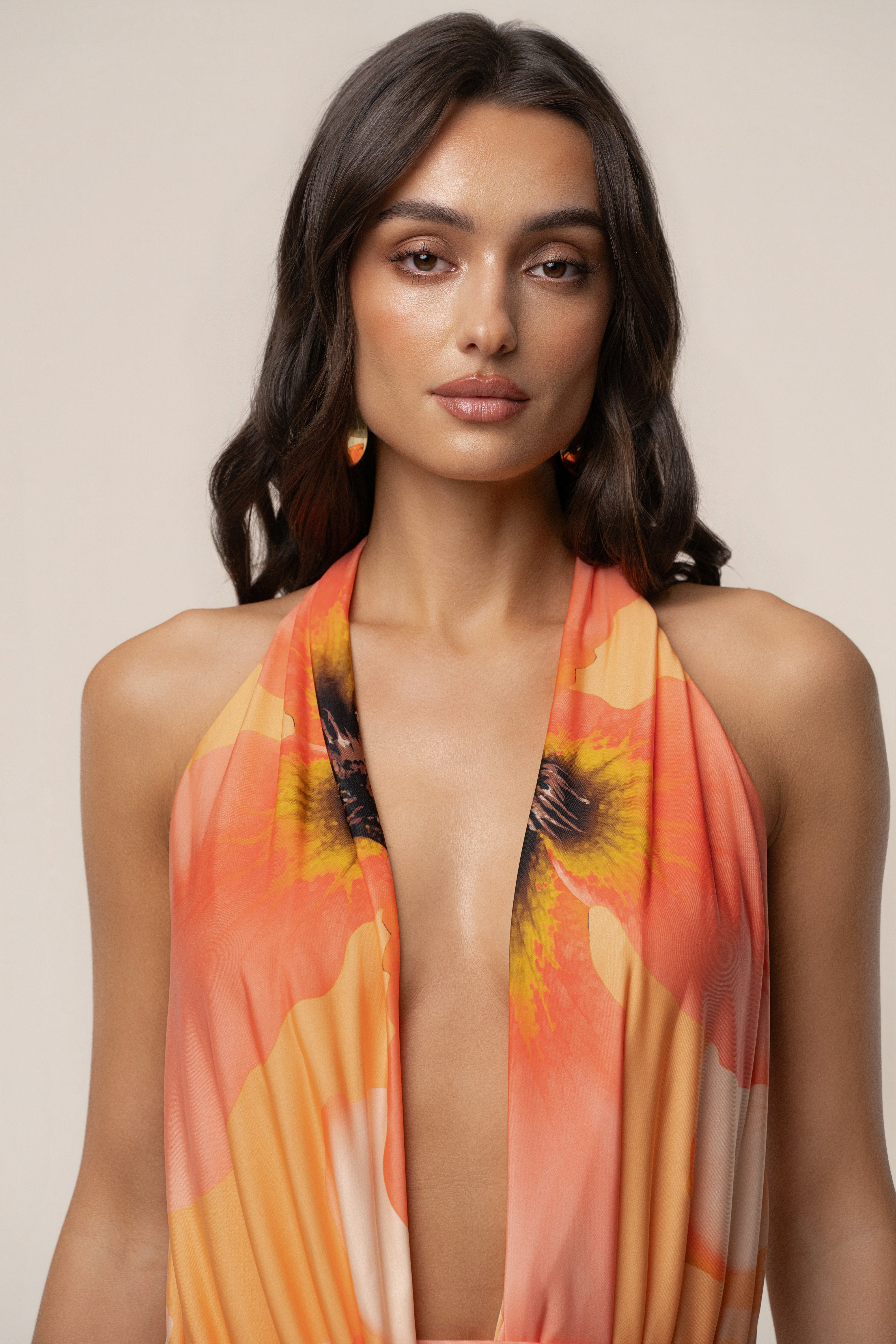 Orange Dawn Draped Maxi Dress - JLUXLABEL