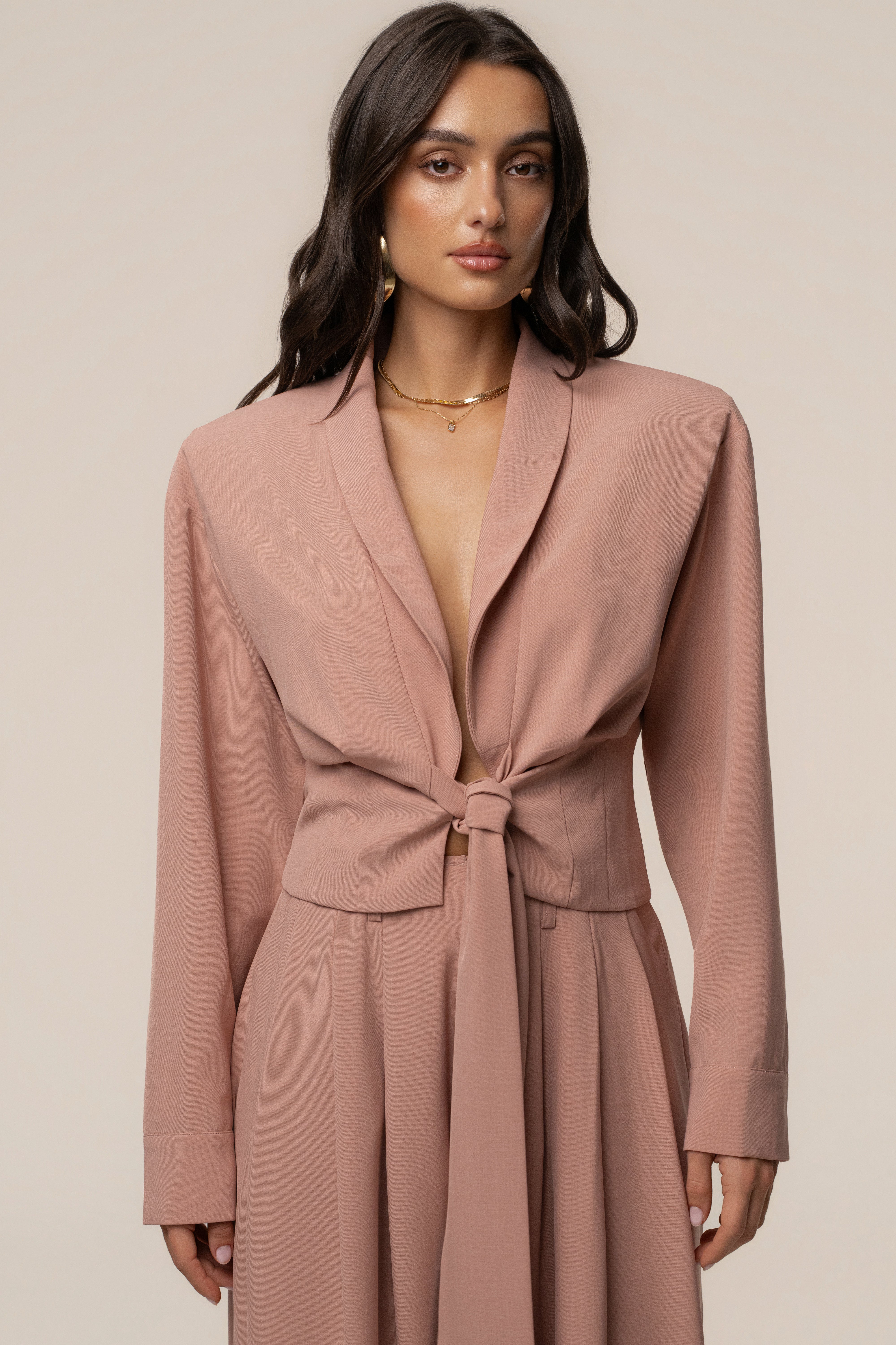Mauve JLUXLABEL wrap top for women, featuring a stylish design and fitted silhouette, perfect for casual or dressy occasions.