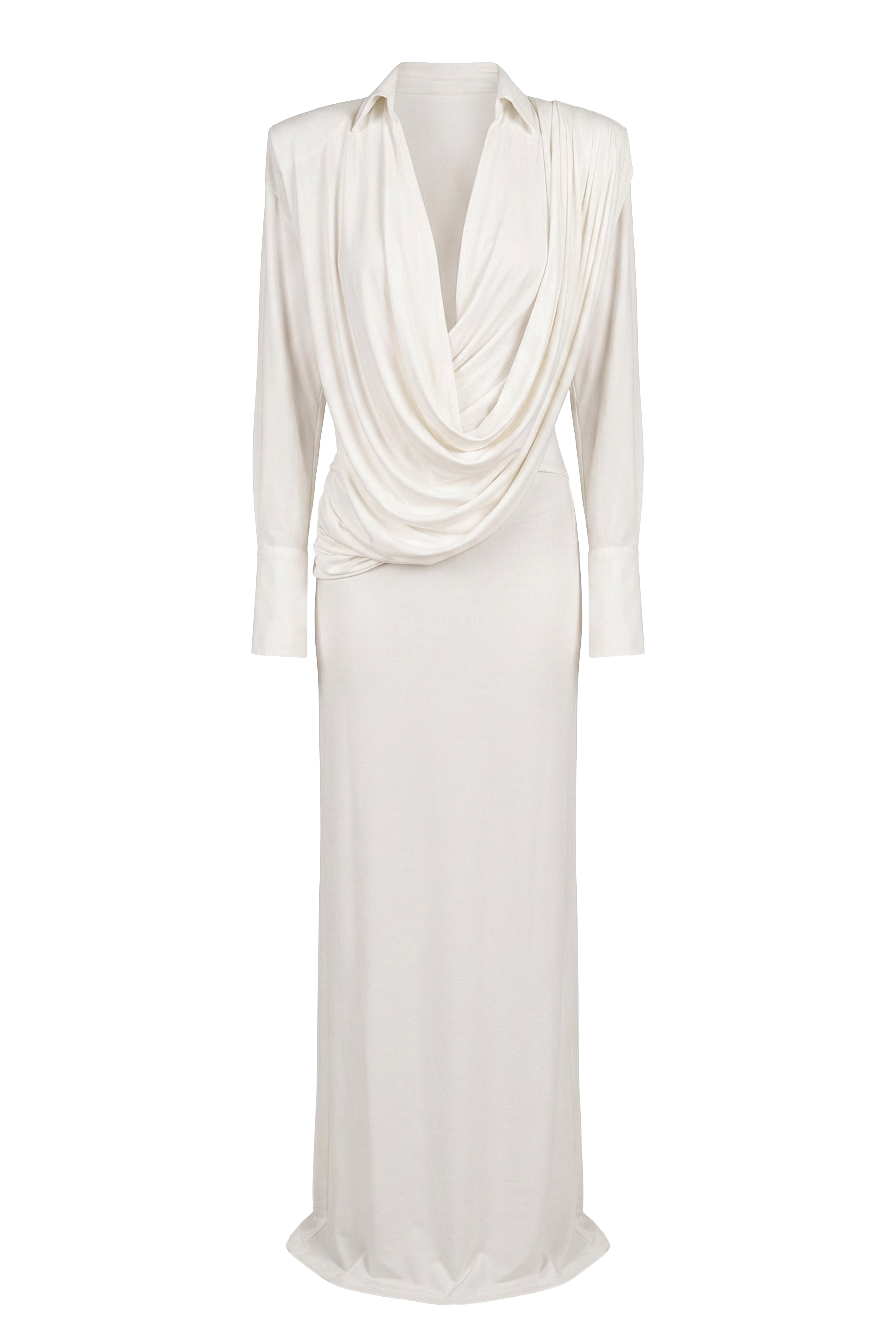 Ivory Poise Draped Maxi Dress - JLUXLABEL