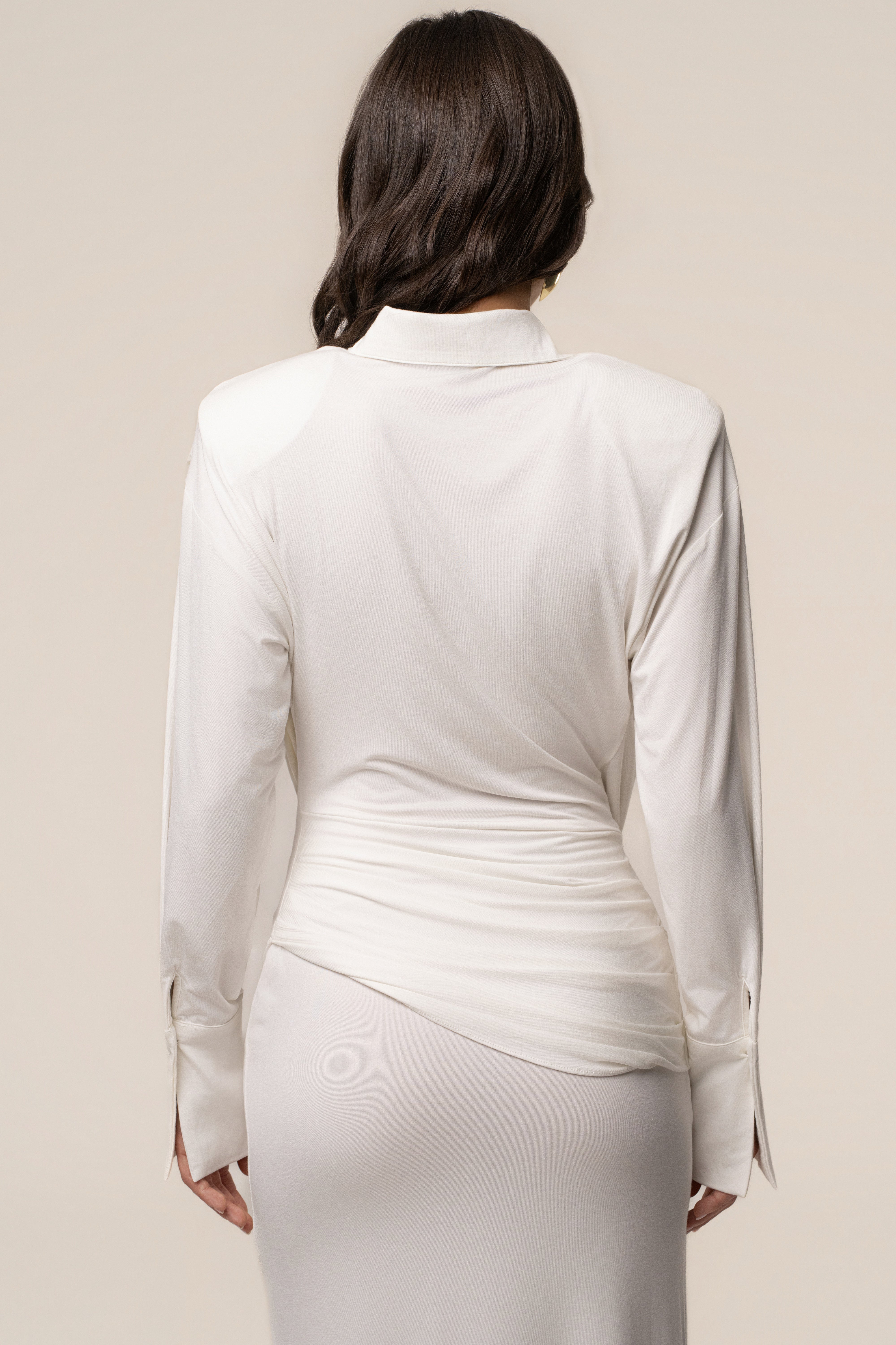 Ivory Poise Draped Maxi Dress - JLUXLABEL