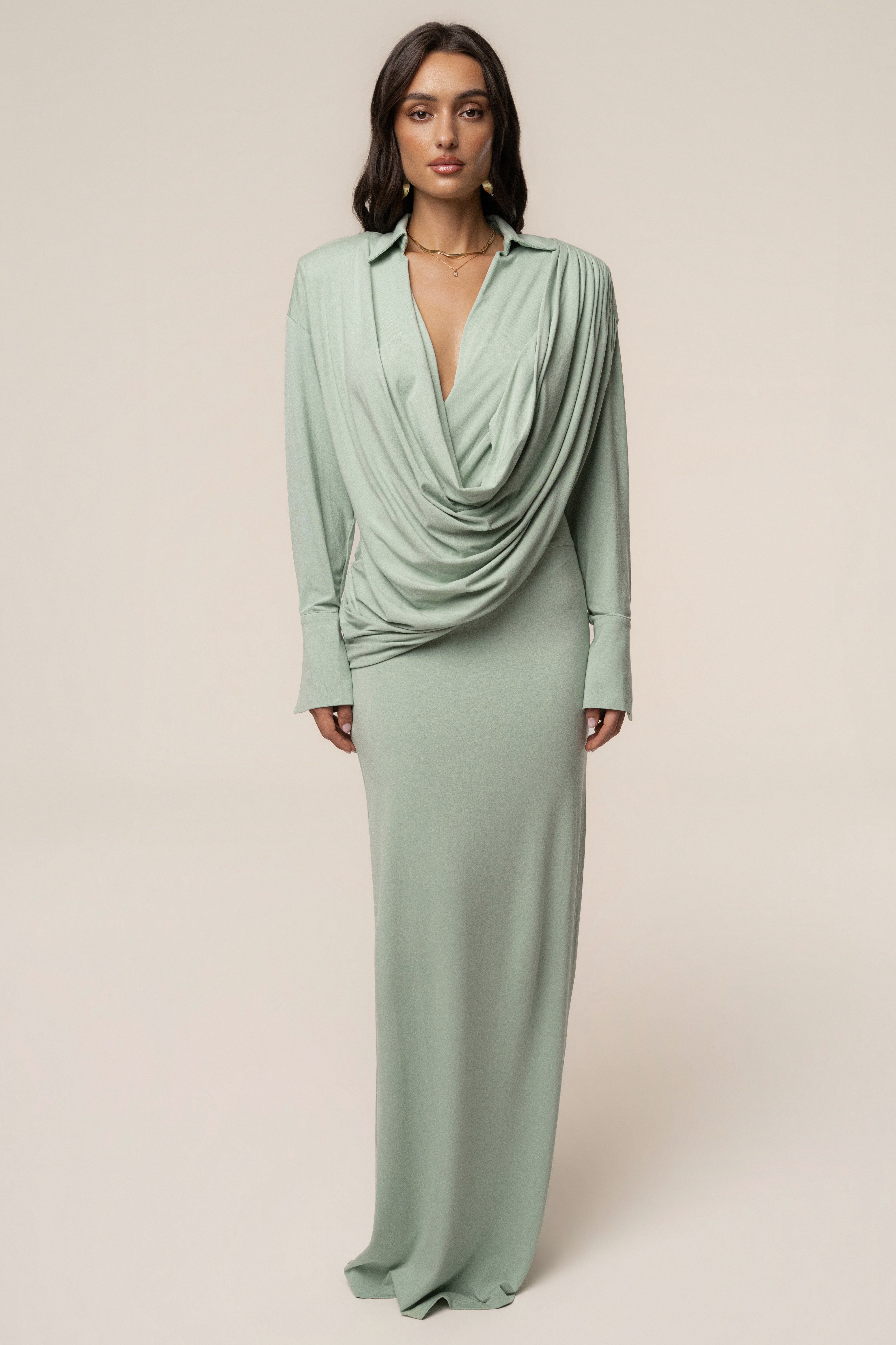 Mint Poise Draped Maxi Dress - JLUXLABEL