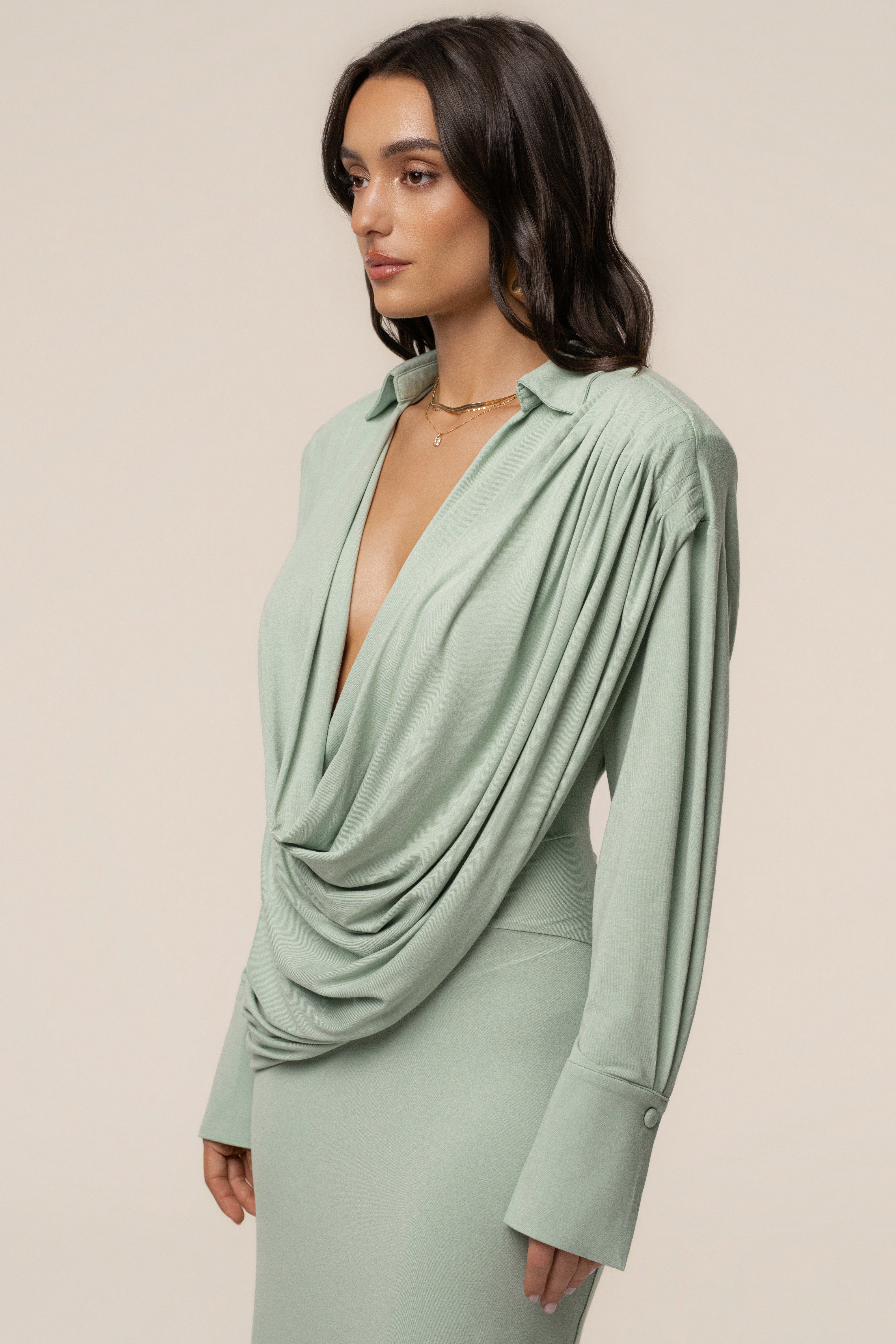 Mint Poise Draped Maxi Dress - JLUXLABEL