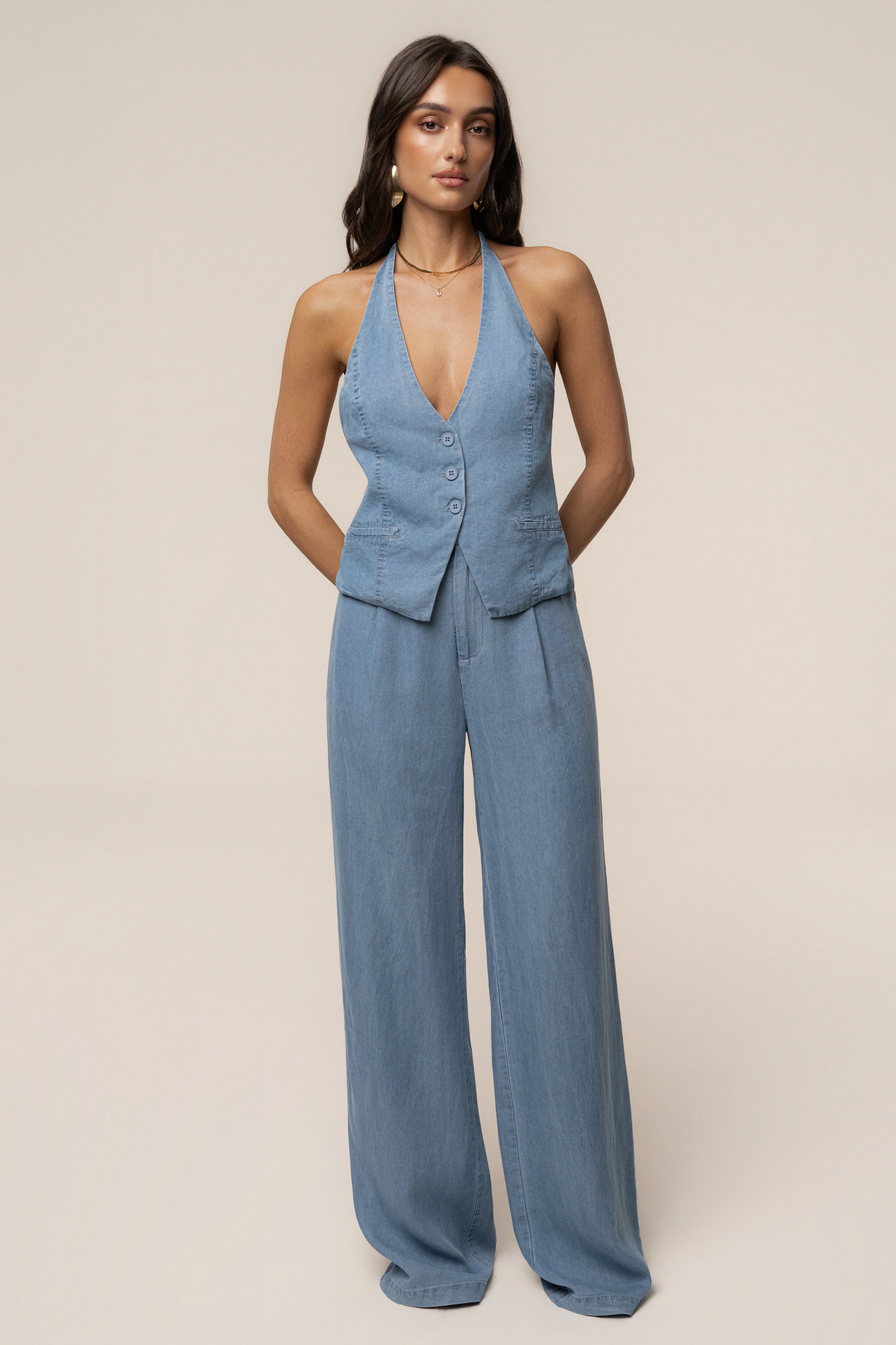 Chambray Downtown Vest Top - JLUXLABEL