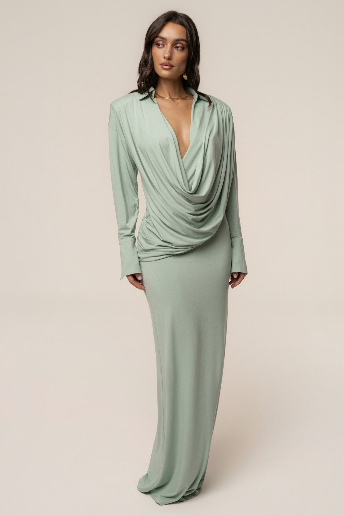 what does the referring expression peggy's dress is green presuppose Jluxlabel Women's Poise Draped Maxi black+gold