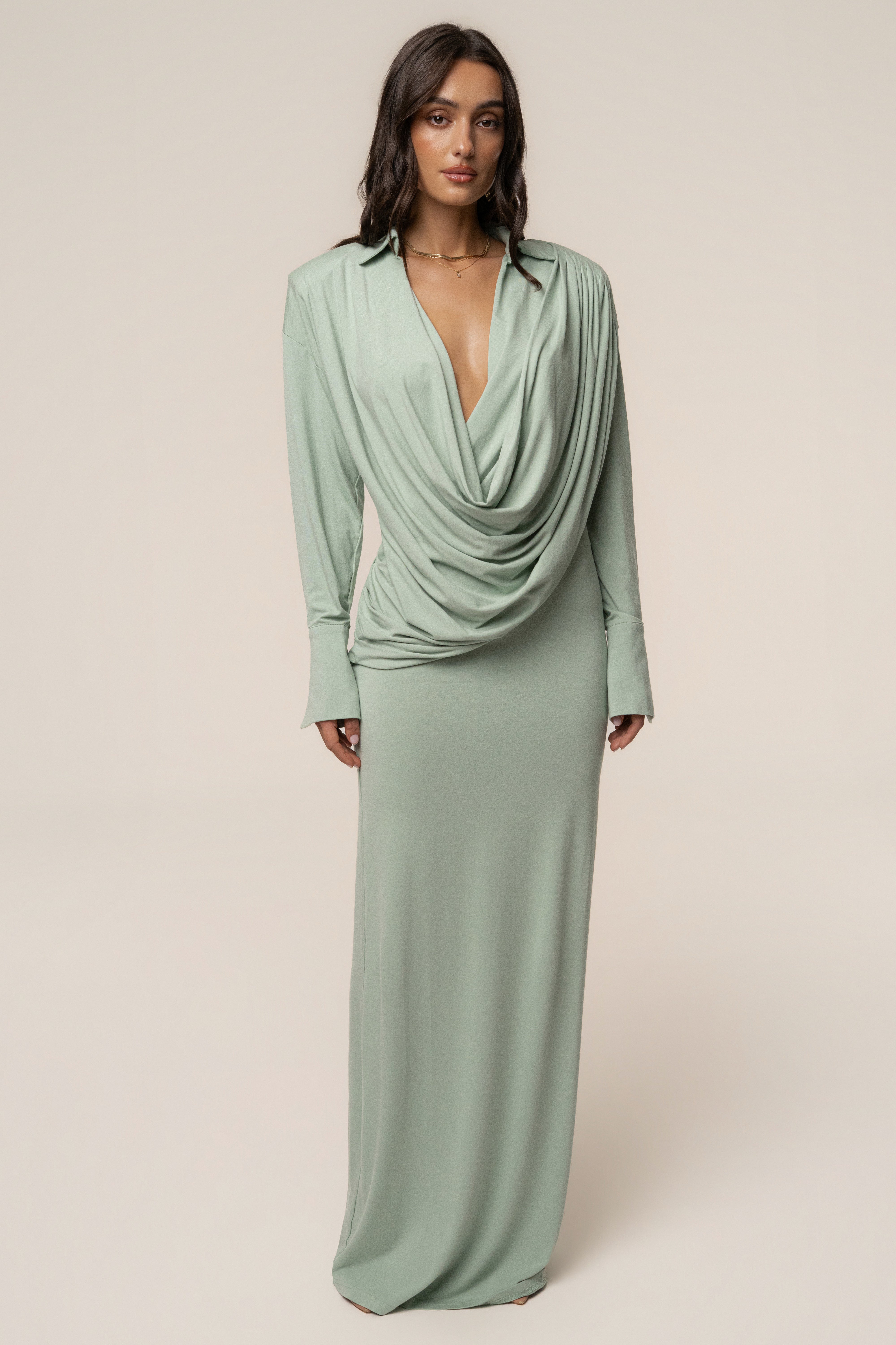Mint Poise Draped Maxi Dress - JLUXLABEL