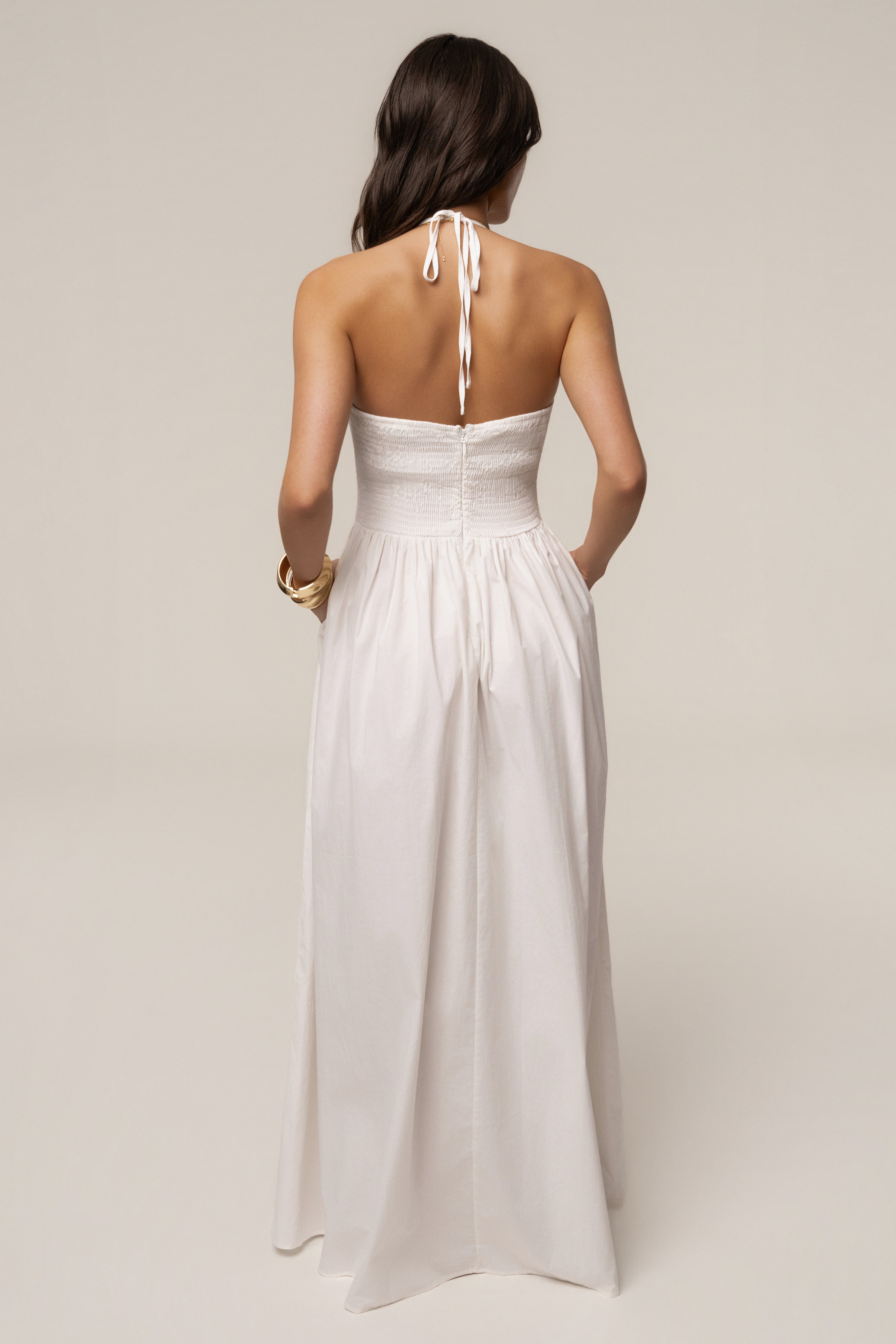 Ivory Madrid Halter Maxi Dress - JLUXLABEL