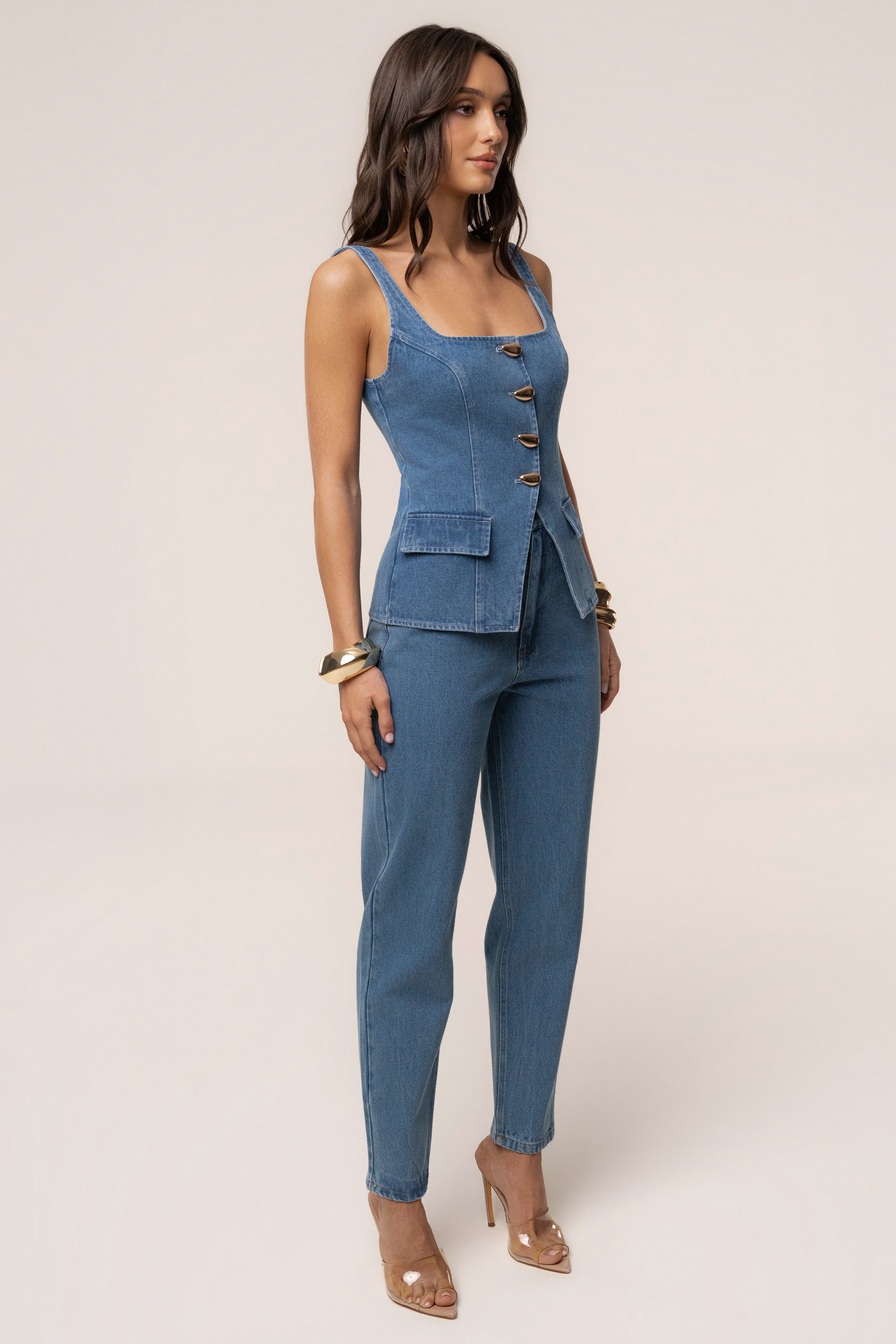 Medium Wash Step Forward Denim Top - JLUXLABEL