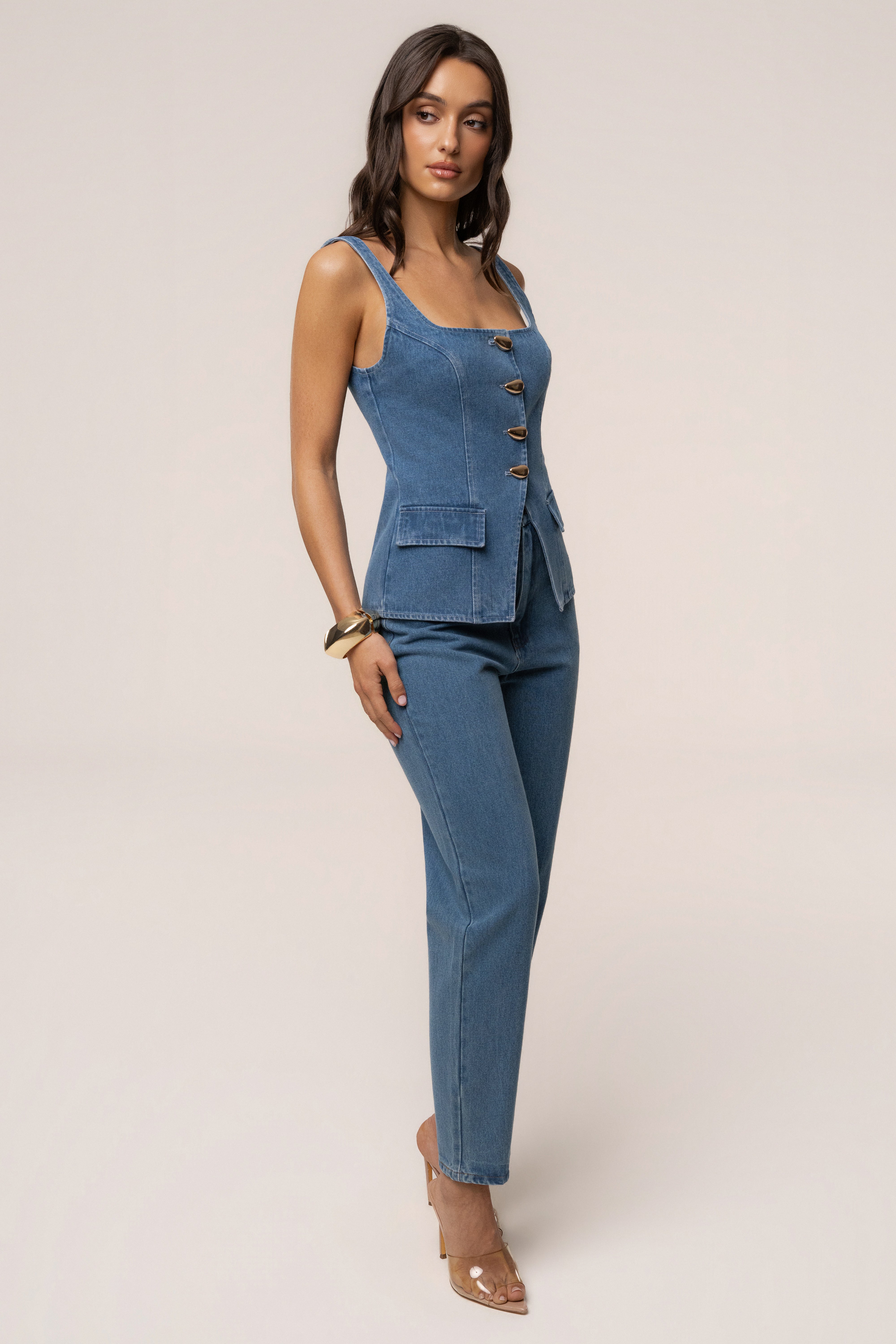 Medium Wash Step Forward Denim Top - JLUXLABEL