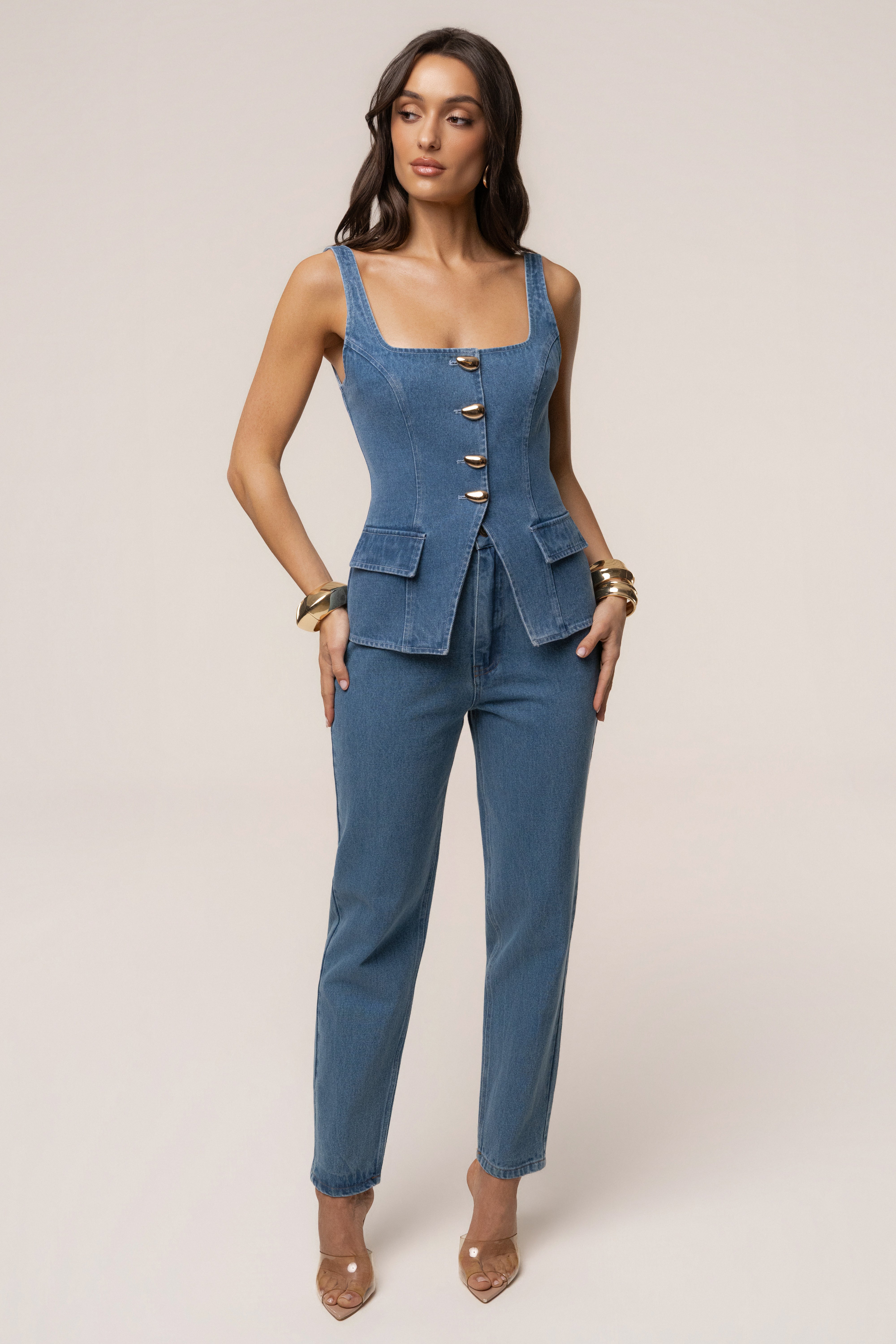 Medium Wash Step Forward Denim Top - JLUXLABEL